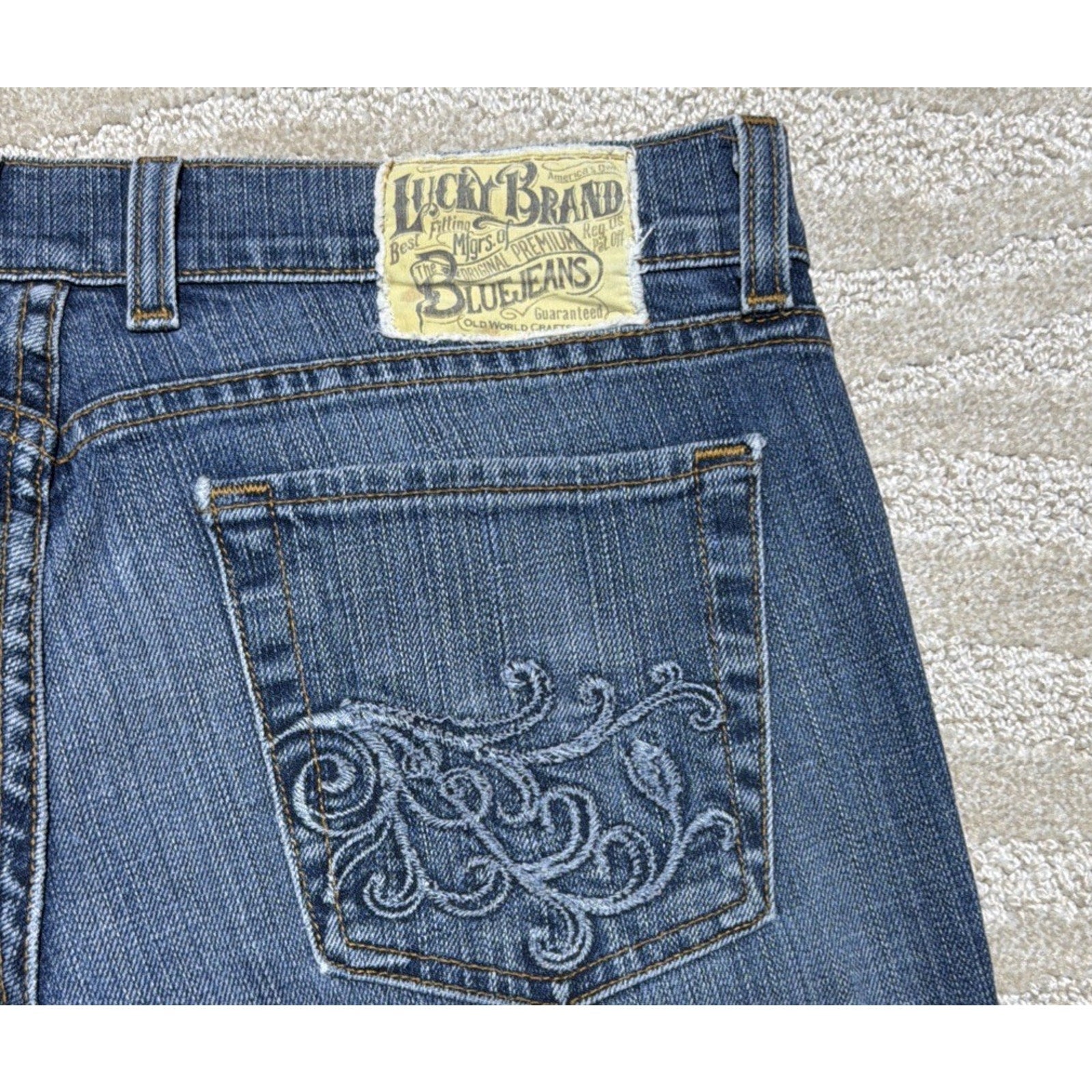 Y2K Lucky Brand Jeans Embroidered Bootcut Flare 6/28 Low Rise Zip Fly Made USA