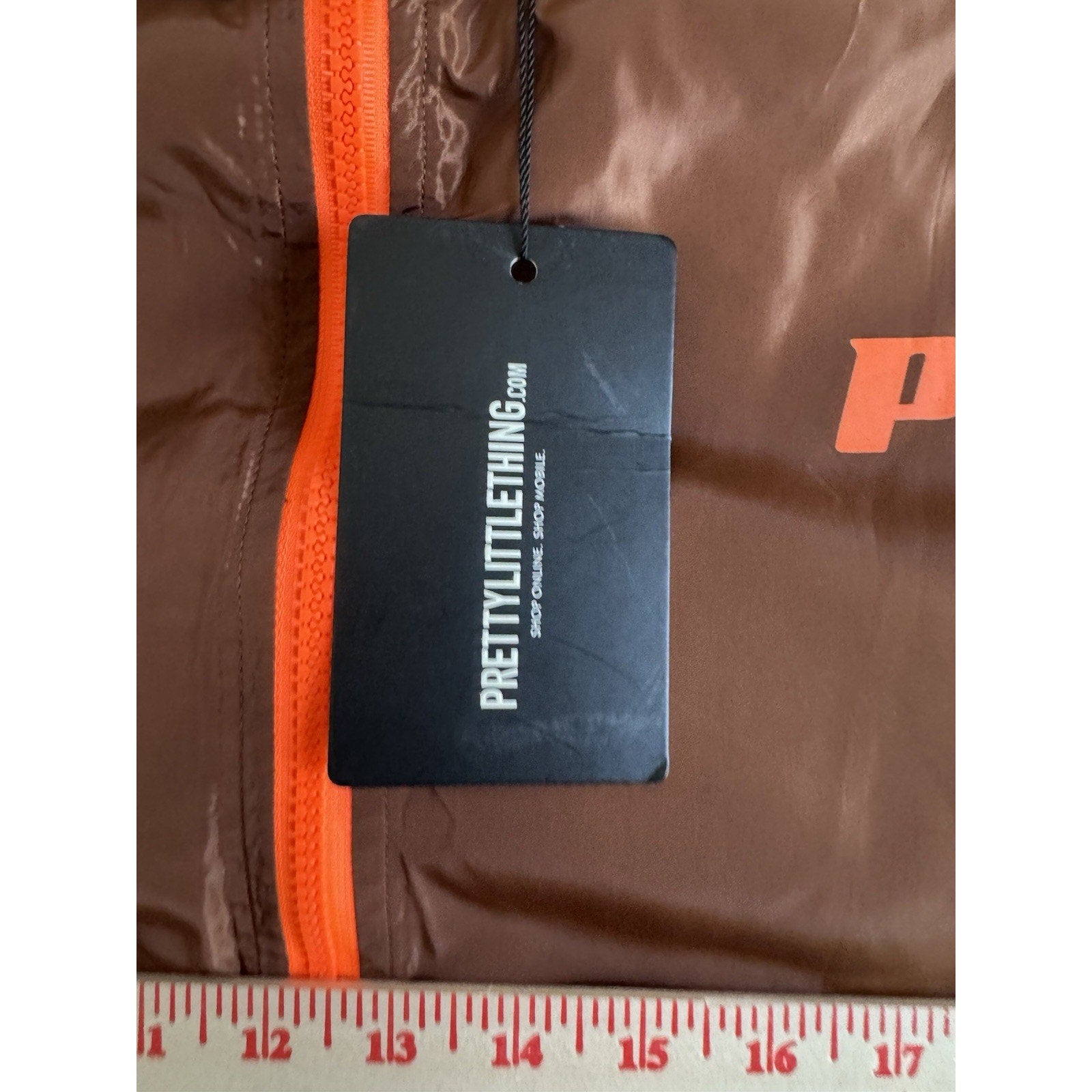 PrettyLittleThing Windbreaker Sheath Dress 3X Brown Orange Zip Long Rain Coat