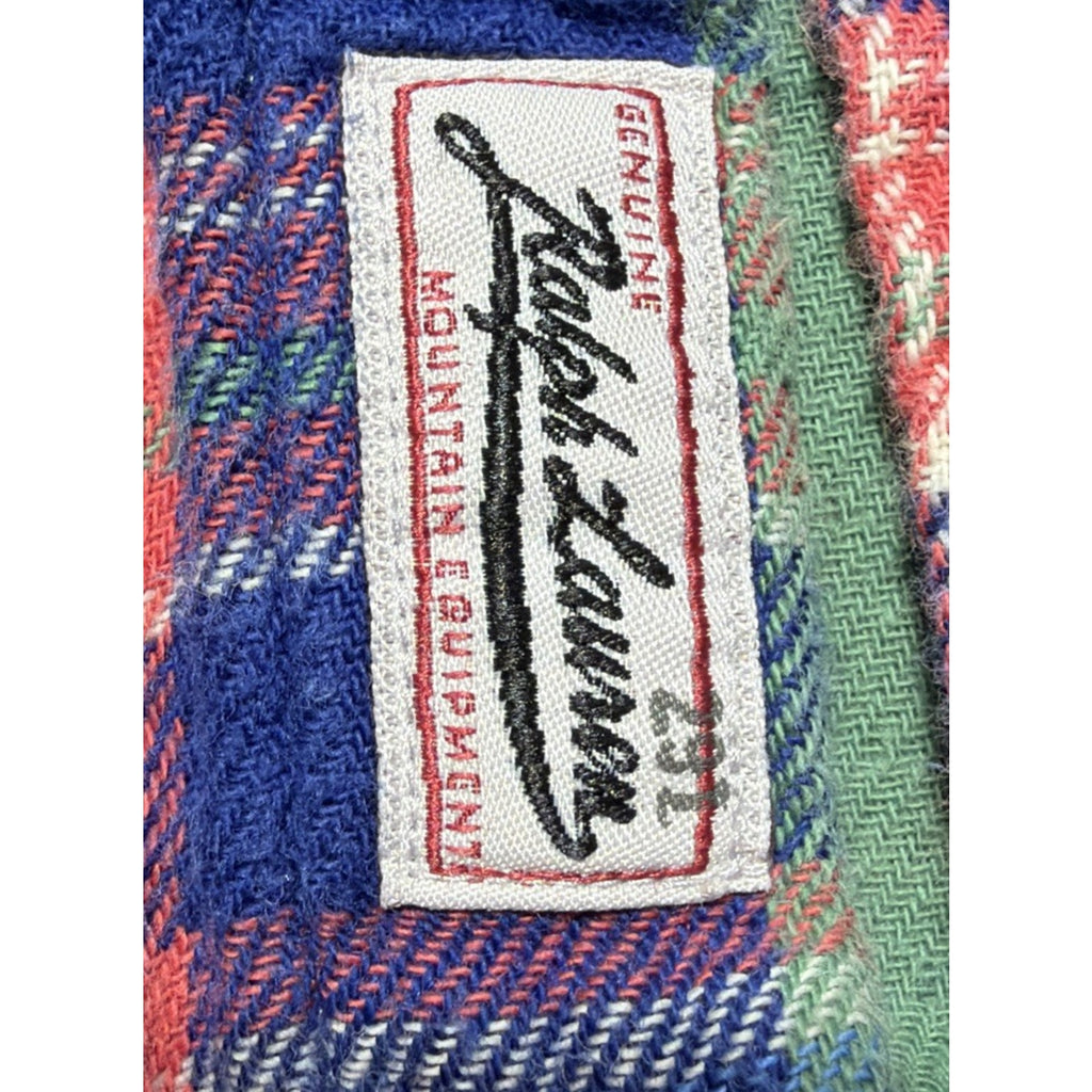 Ralph Lauren Mountain Equip 2 Layer Button Up Flannel Shirt Polo Men size M Vtg