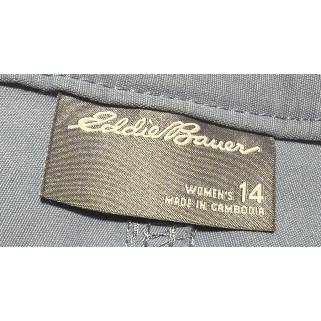Eddie Bauer Tech Capri Pants Womens 14 Blue Nylon Stretch Hiking UPF 50+