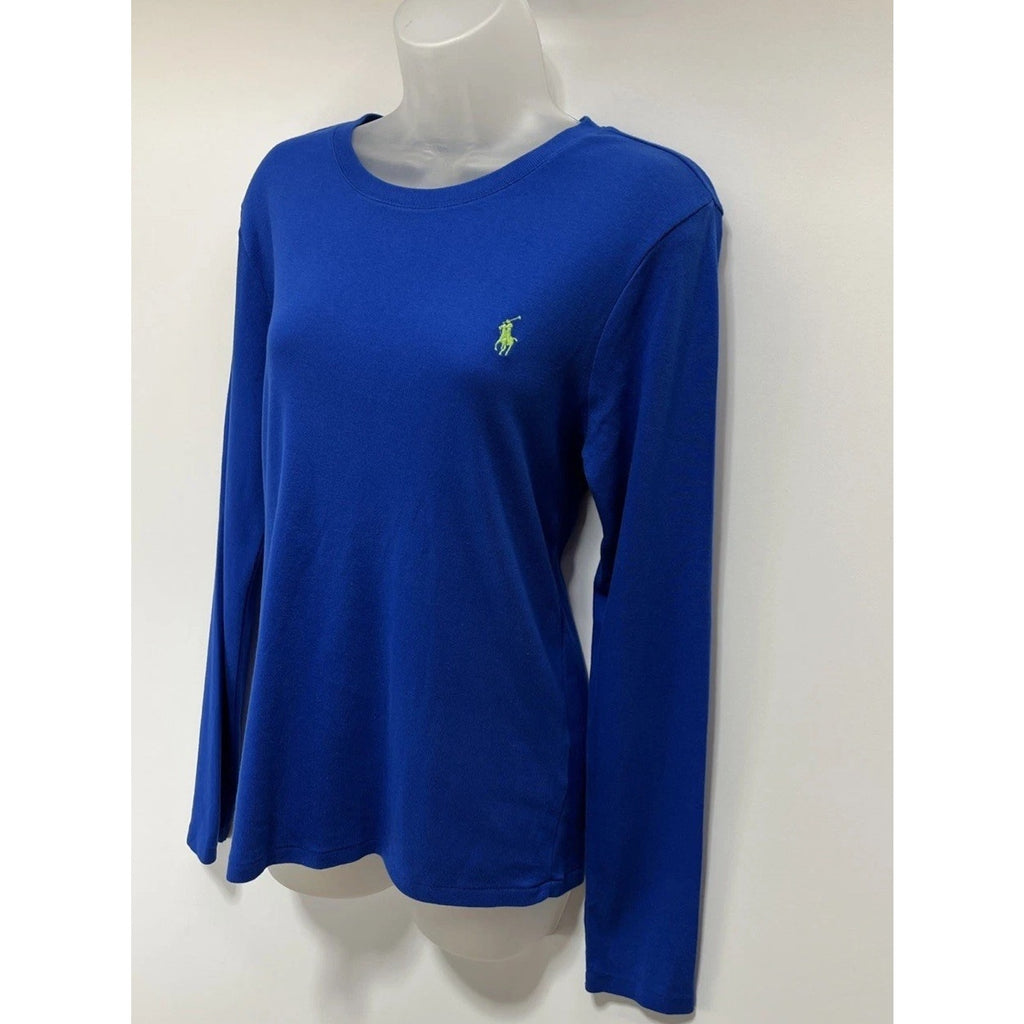 Ralph Lauren Sport Shirt Womens XL Blue Long Sleeve Green Pony