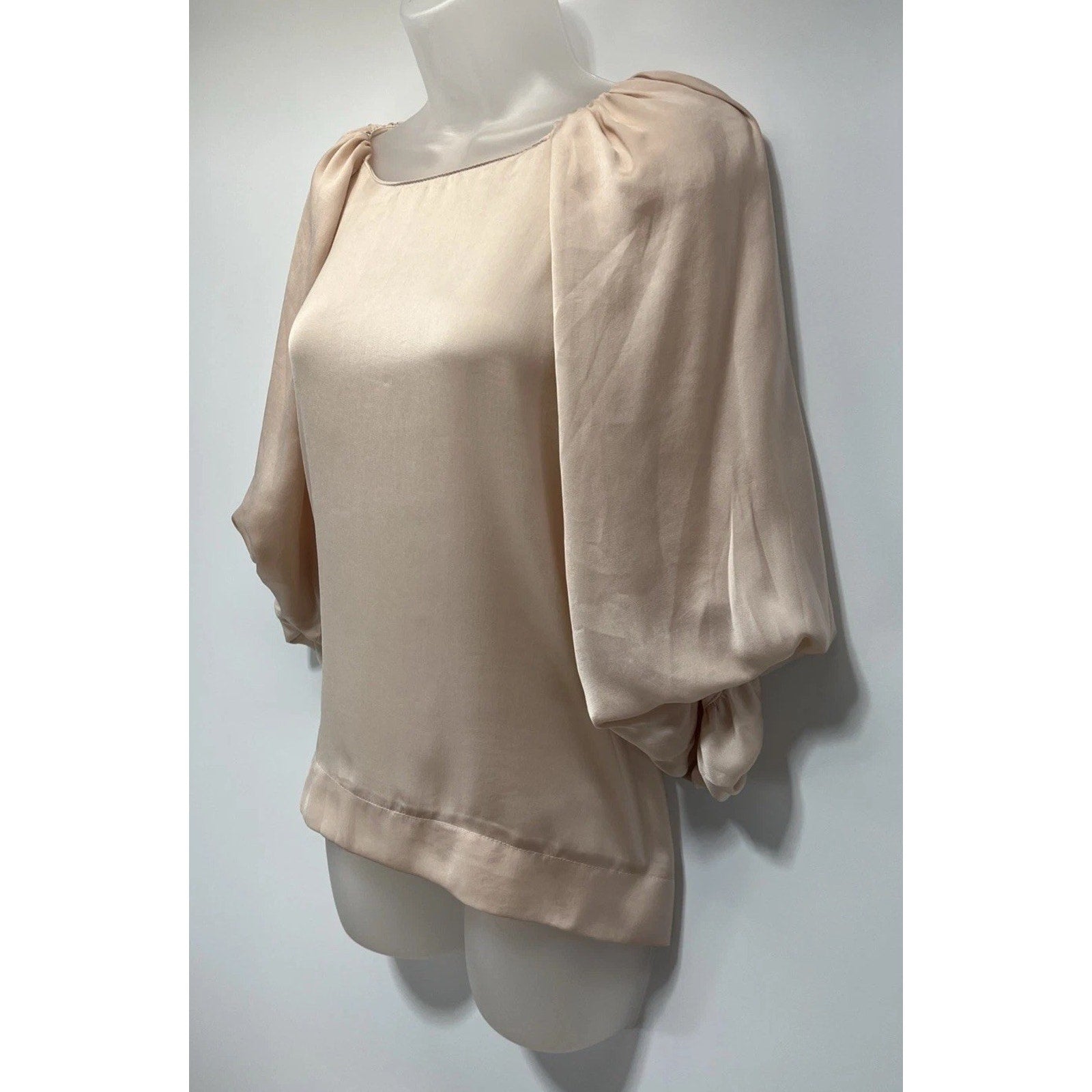 Women’s Umgee Sandstorm Satin Short Sleeve Lined Balloon Sleeve Blouse, Medium