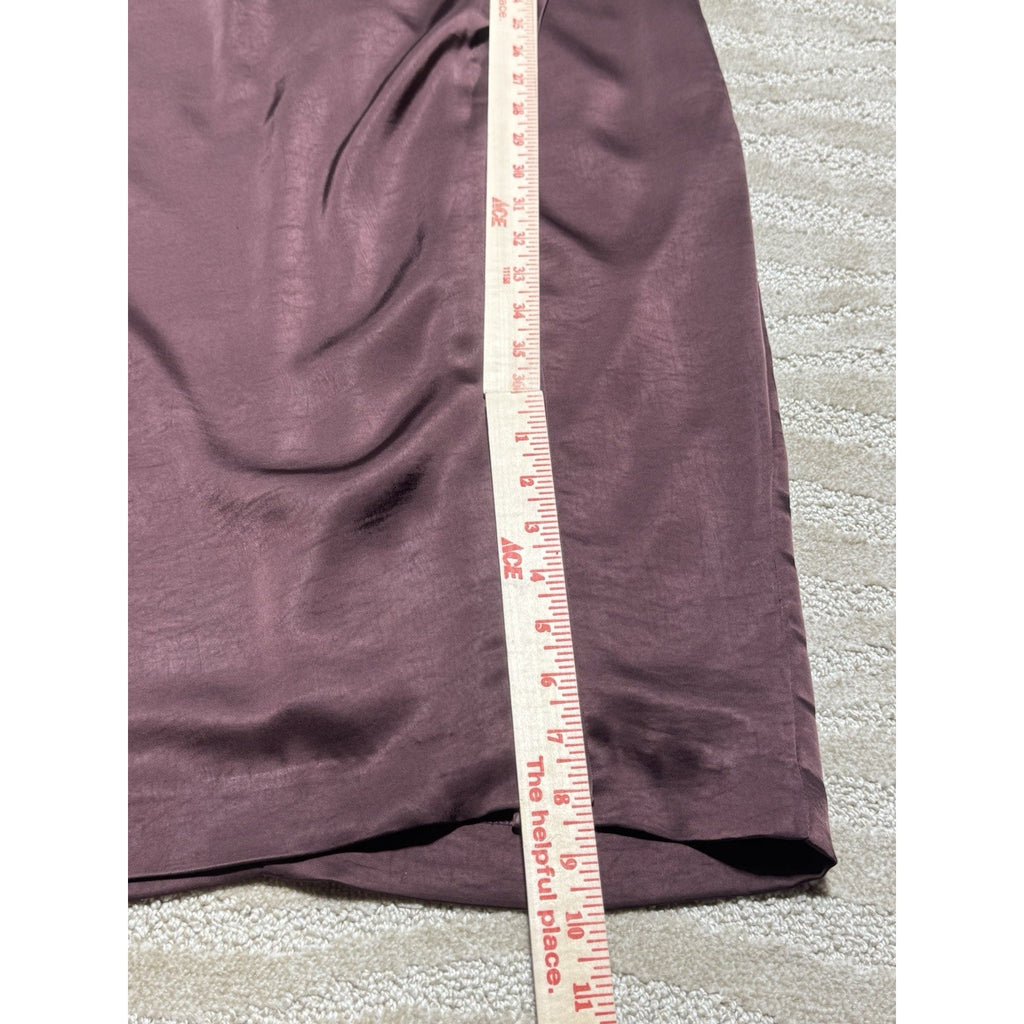 ASTR The Label One Shoulder Satin Midi Dress Mauve Plum Side Slit Cocktail M