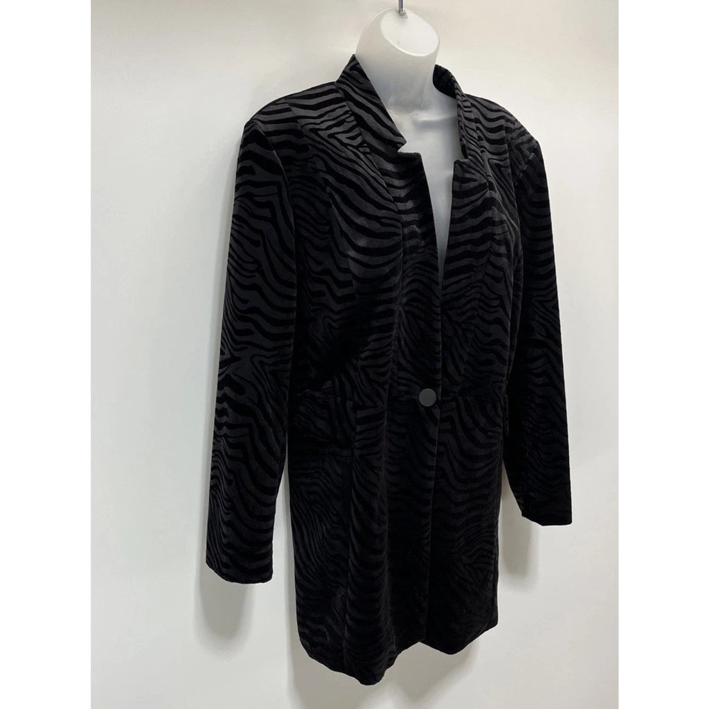 CHICO'S BLACK EMBOSSED ZEBRA PRINT VELVET JACKET SIZE 3 NWT