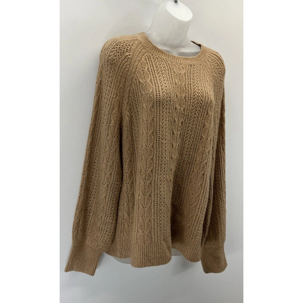 Talbots Womens Sweater sz L Gold Long Sleeve Roung Neck Cable Knit Stretch