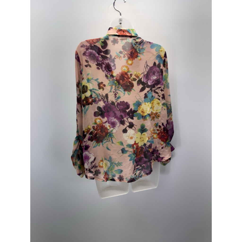 Living Doll Floral Flower Long Sleeve Button Up Shirt Top Adult Women's M Medium