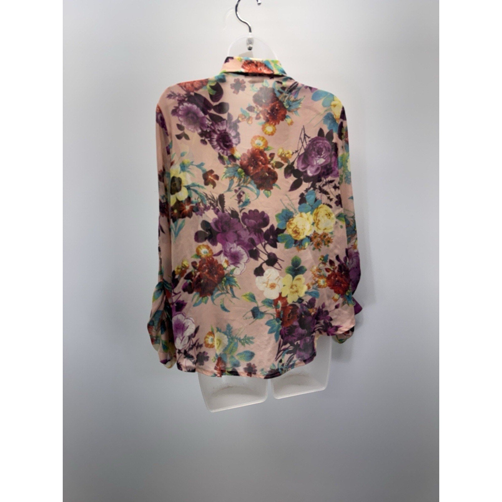 Living Doll Floral Flower Long Sleeve Button Up Shirt Top Adult Women's M Medium