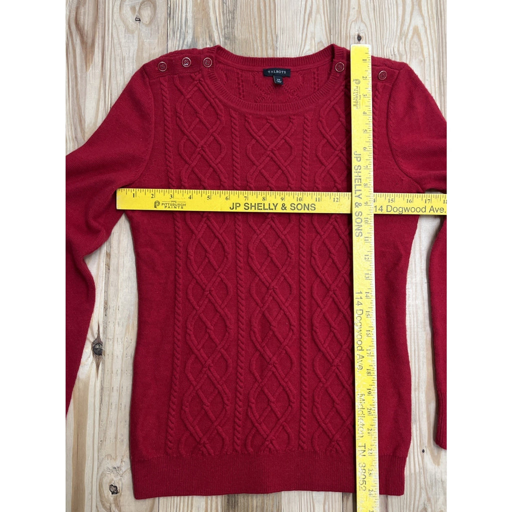 Talbots Red Lambswool Nylon Fisherman Sweater Womens XS Preppy Long Sleeve