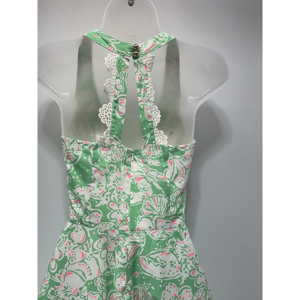 LILLY PULITZER Green Pink White Glenda Green Beach Bash Racerback Dress Size 00