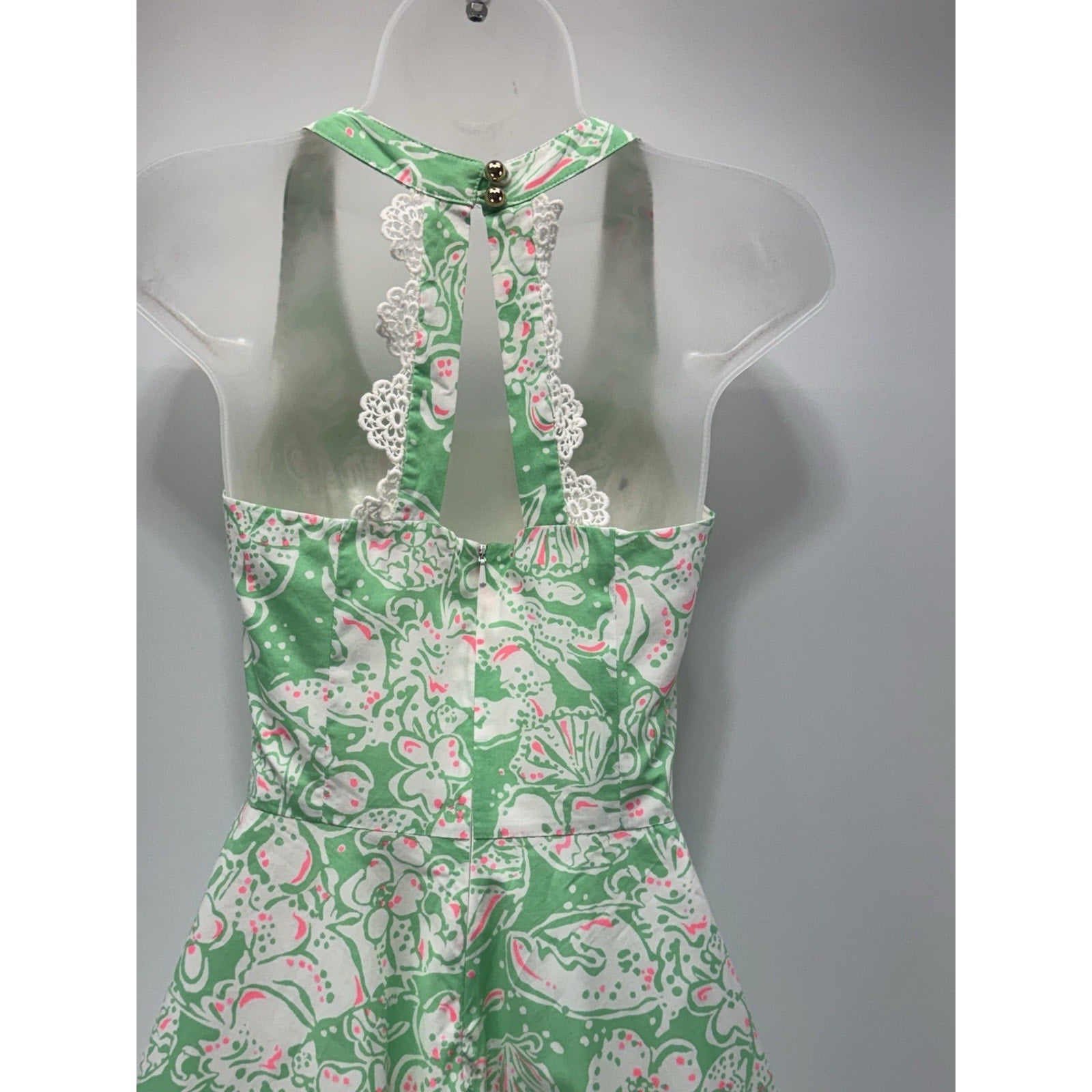 LILLY PULITZER Green Pink White Glenda Green Beach Bash Racerback Dress Size 00