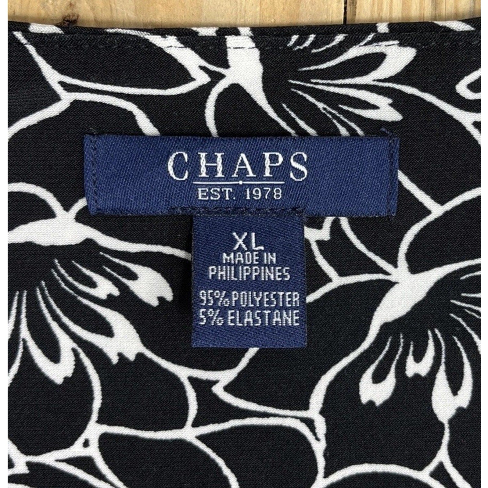 Chaps Ralph Lauren Dress Black Ivory XL Stretch Short Sleeve Washable
