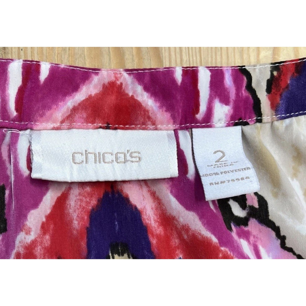 Chico’s Blouse Women's Size 2 Large Pink Cream Paisley Long Sleeve Top