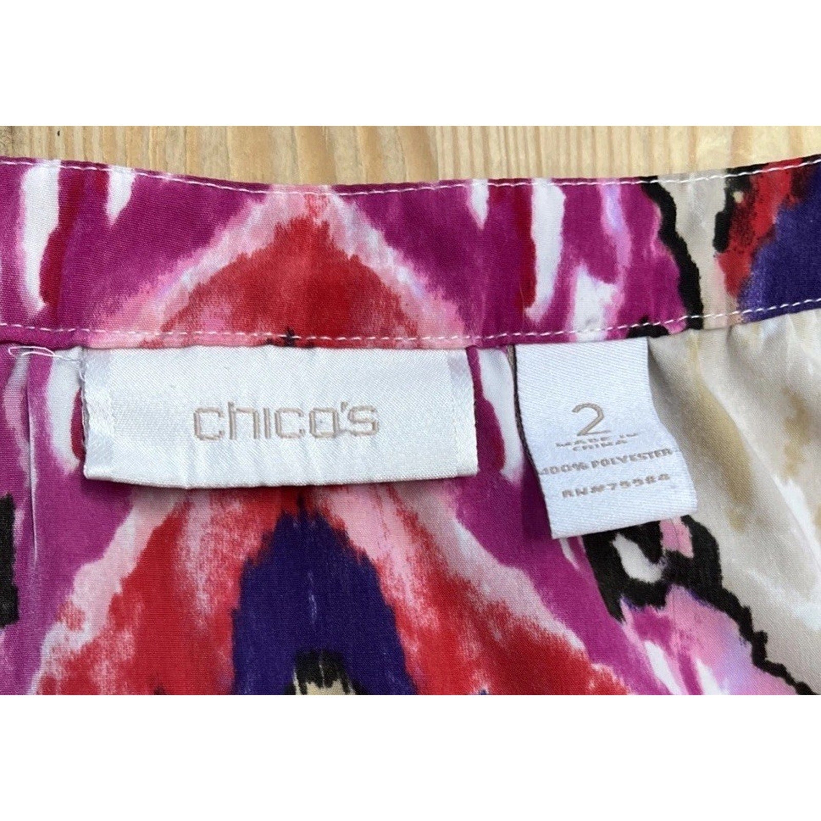 Chico’s Blouse Women's Size 2 Large Pink Cream Paisley Long Sleeve Top