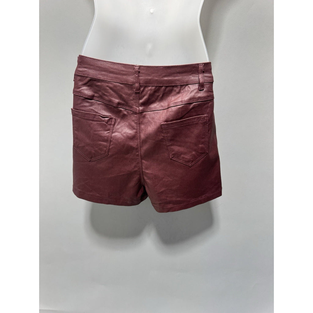 Apperloth Burgundy Faux Leather Shorts Womens M High Waist Stretch Club Sexy NWT