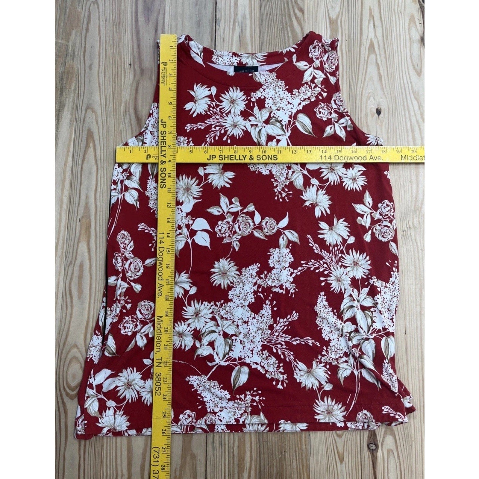 J Jill Wearever Womens Floral Tank Top Red Beige Boho Cottagecore Travel M