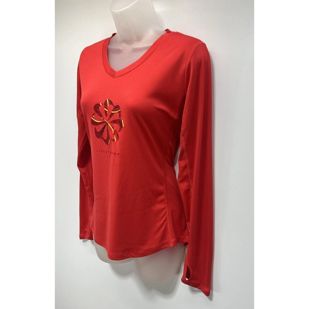 NIKE WOMENS RED LONG SLEEVE LIVESTRONG DRI FIT LONG SLEEVE WORKOUT TOP SZ M