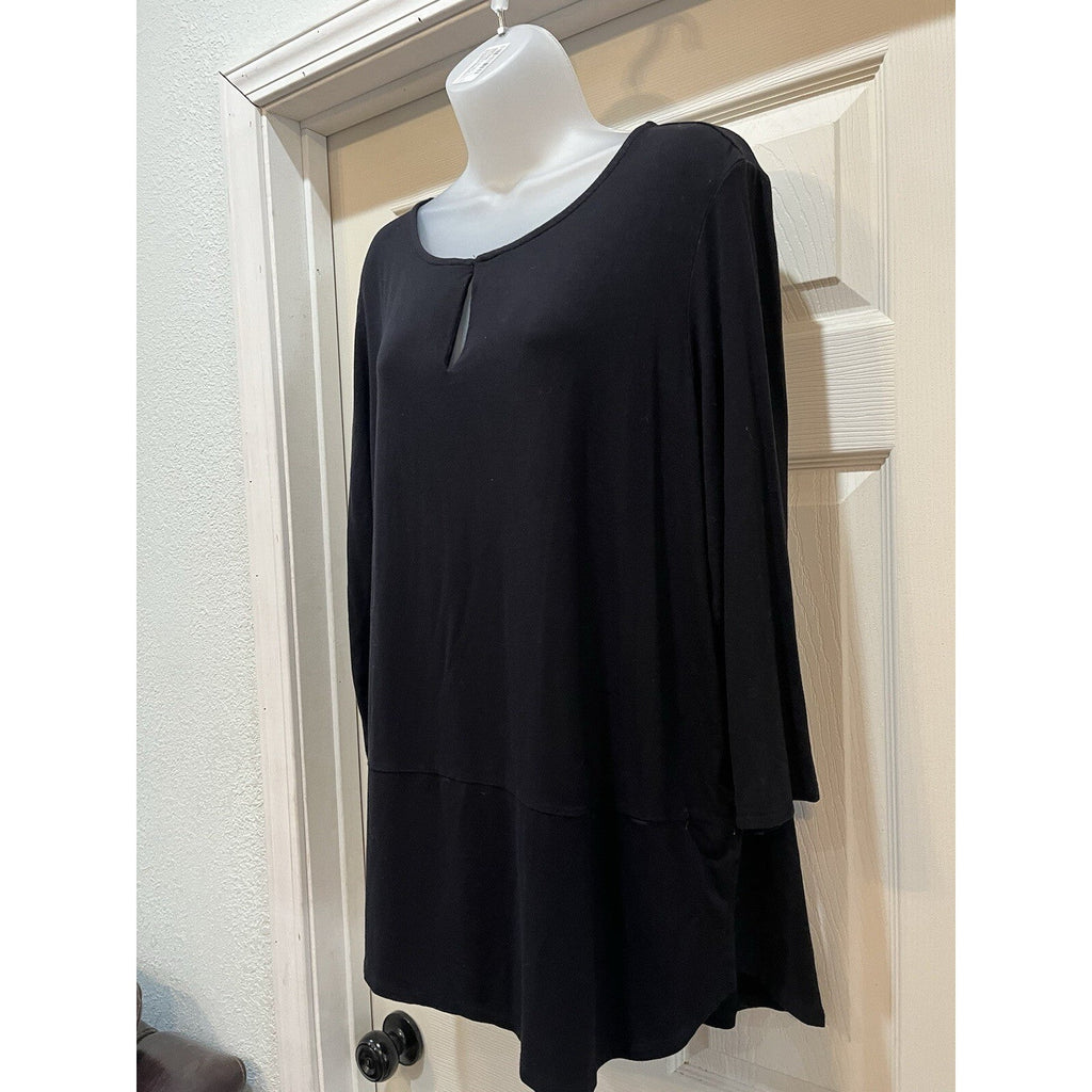 LIZ CLAIBORNE Studio Black Tunic Key Hole Neck Long Sleeve Dress Women's Size XL