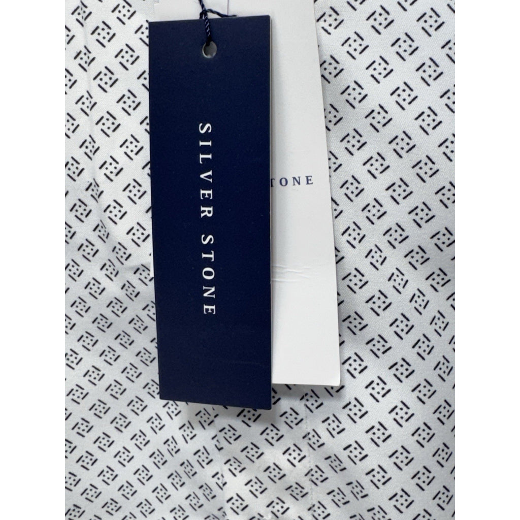 NWT Silver Stone White Black Geometric Print Modern Fit Button-Up Shirt Mens M