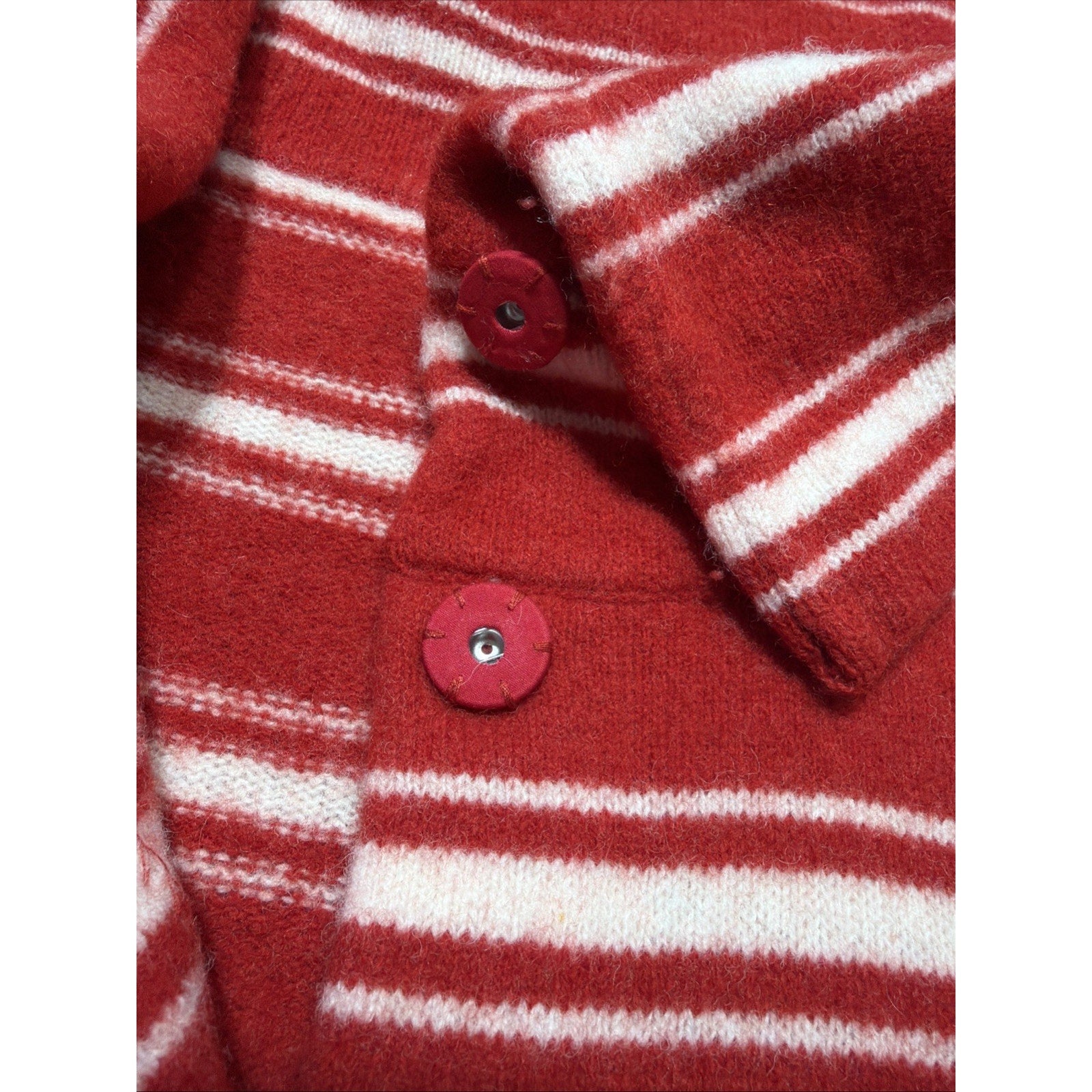 Lands’ End Womens XL 18 Red White Striped Lambswool Sweater Jacket Button Front