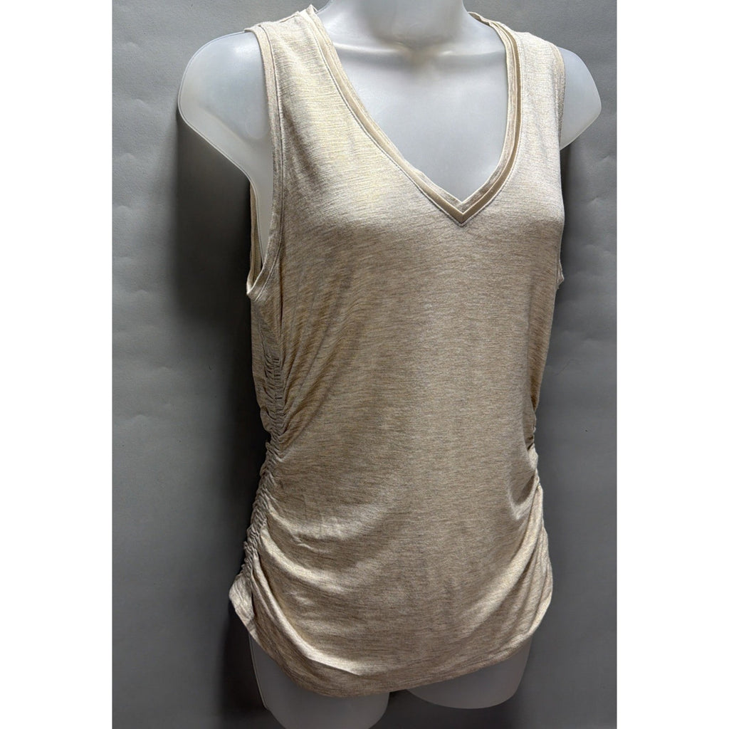 NWT White House Black Market Ruched Side Tank Small Heather Biscotti W Gold