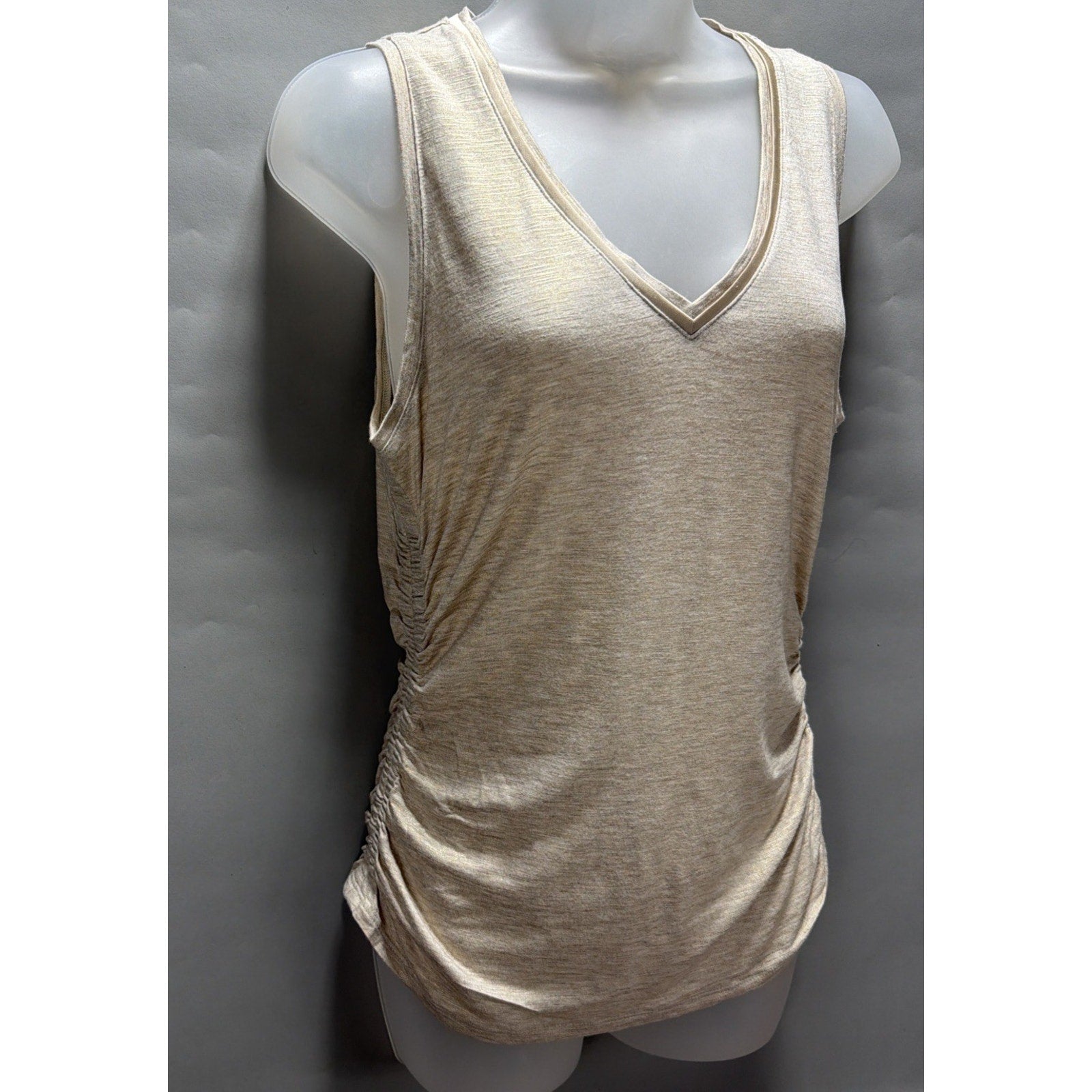 NWT White House Black Market Ruched Side Tank Small Heather Biscotti W Gold