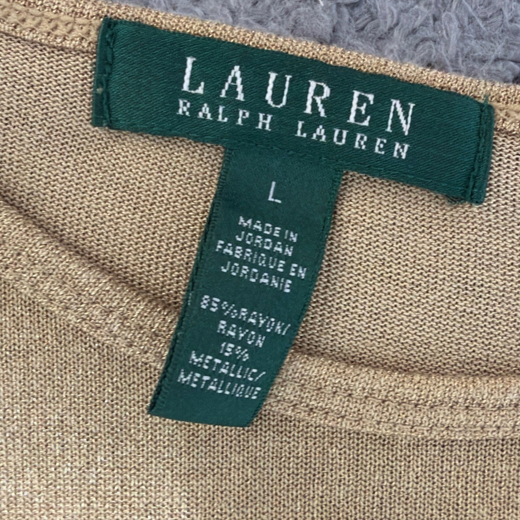 Lauren Ralph Lauren Metallic Gold Ribbed CREW NECK Sweater Top Size L