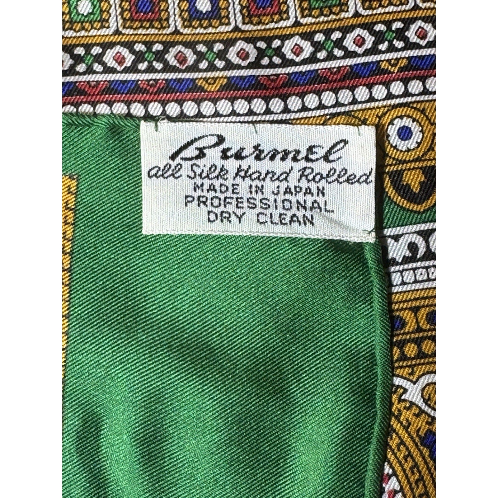 Vintage Burmel Scarf 100% Pure Silk Green Paisley Border Made in Japan 46”