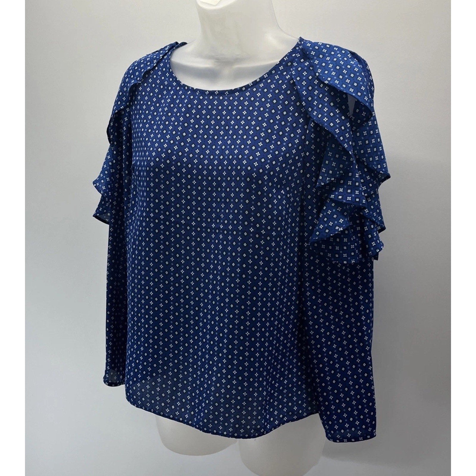 Banana Republic Blue Ruffle Long Sleeve Cold Shoulder shirt Top Blouse XS Petite