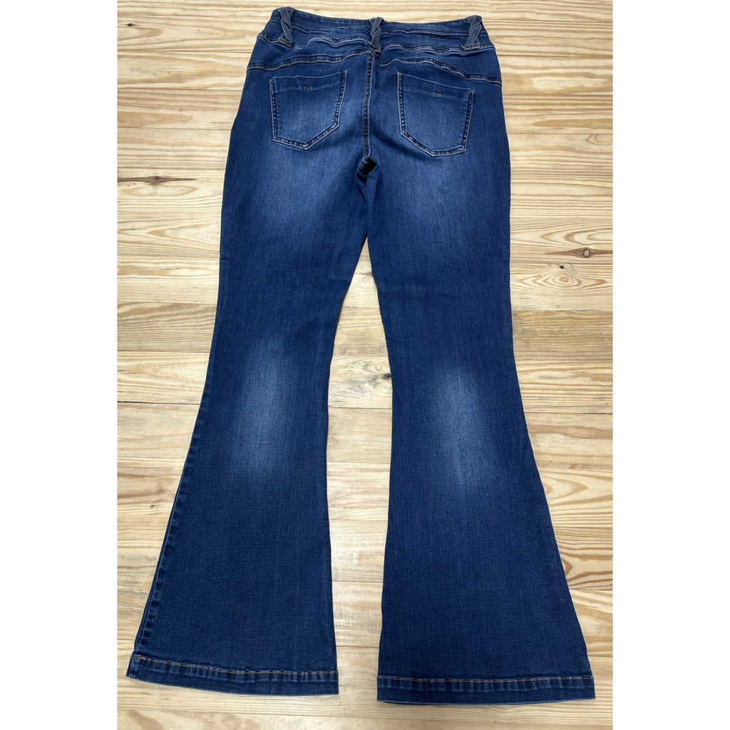 Est 1946 Denim Cato Jeans Super High Hi-Rise Flare Stretch Size 12 Dark Wash