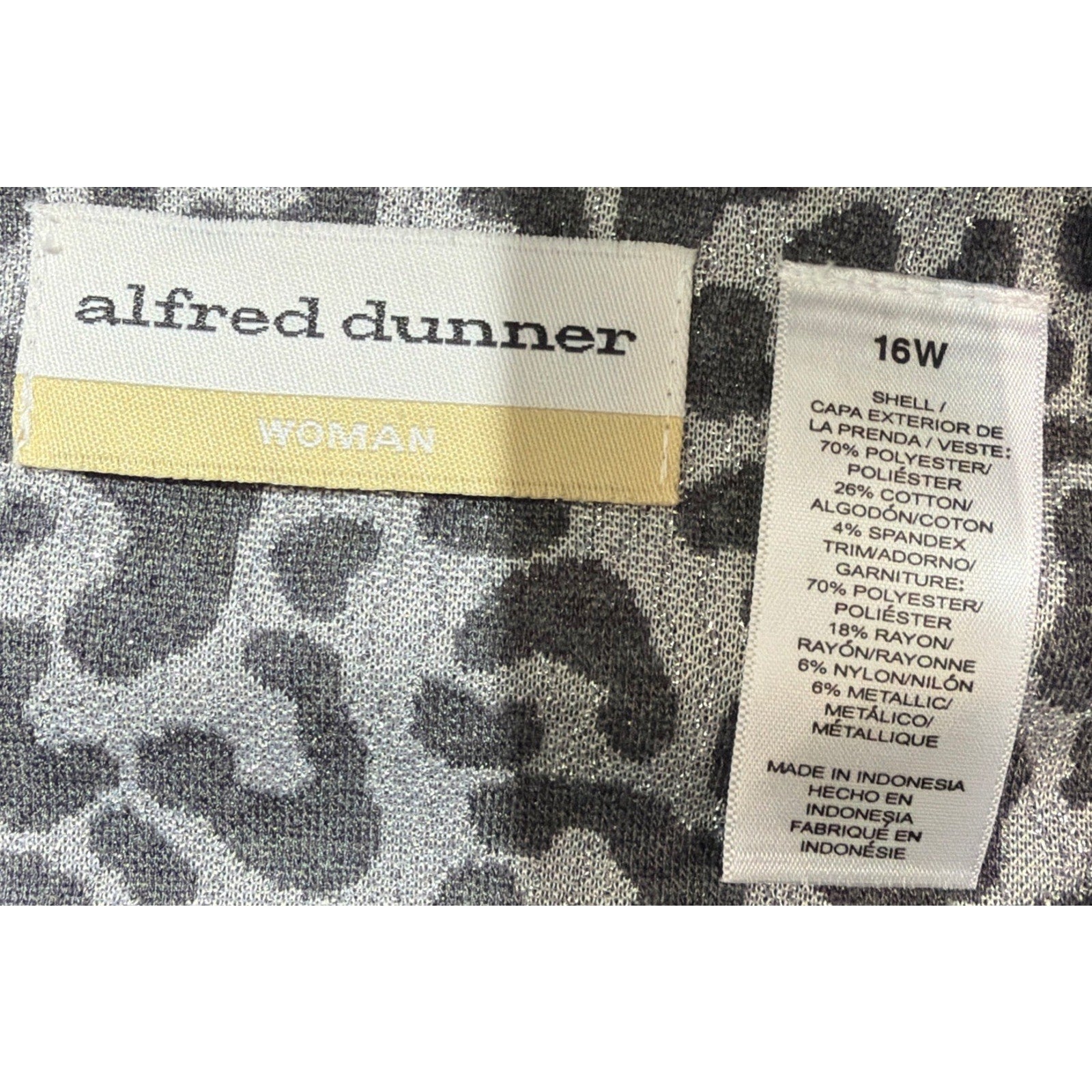 Alfred Dunner Traveler Jacket Womens 16W Gray Animal Print Trim Button Up NWT