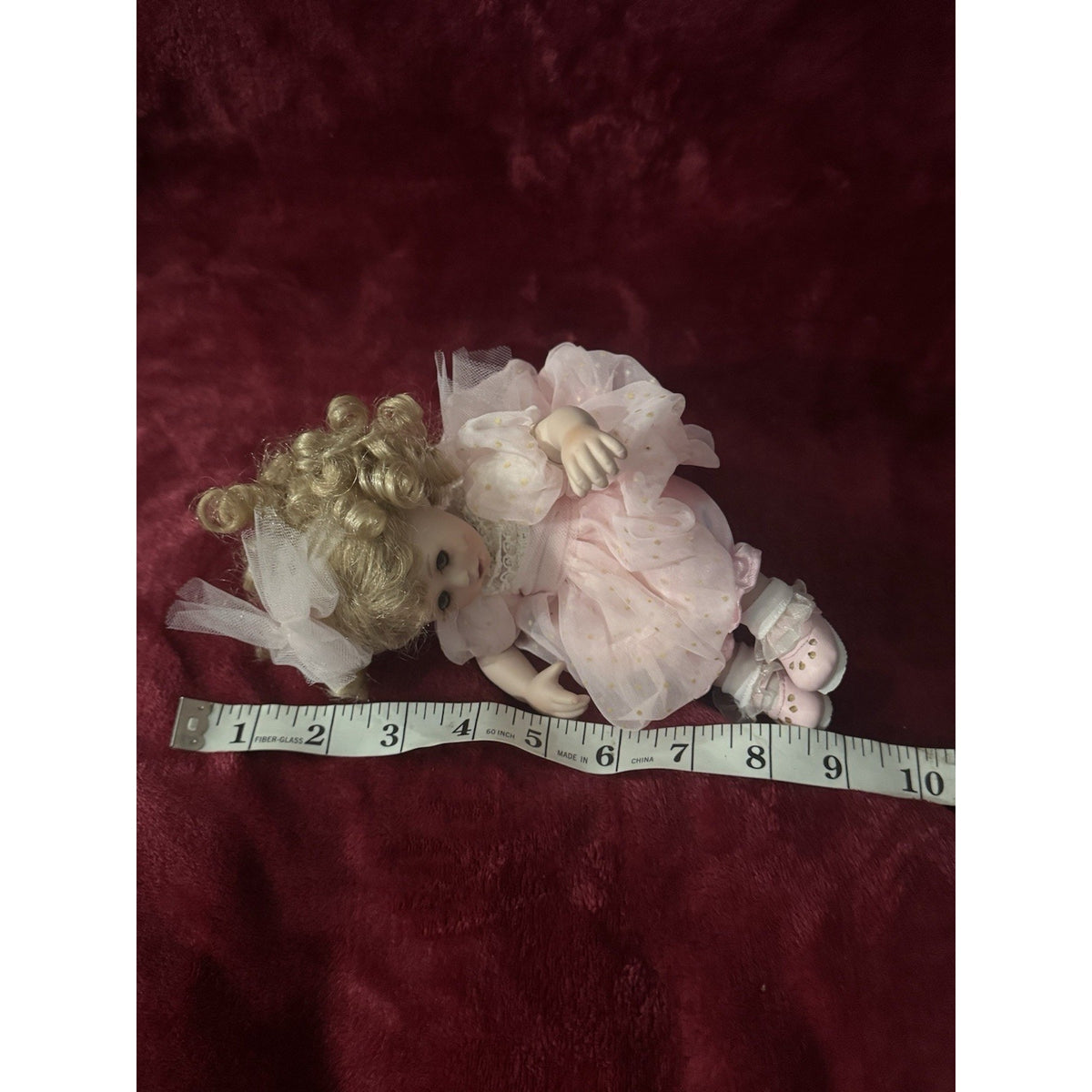 Marie Osmond Porcelain Doll 2005 Signed 5”Blonde Girl Pink Dress