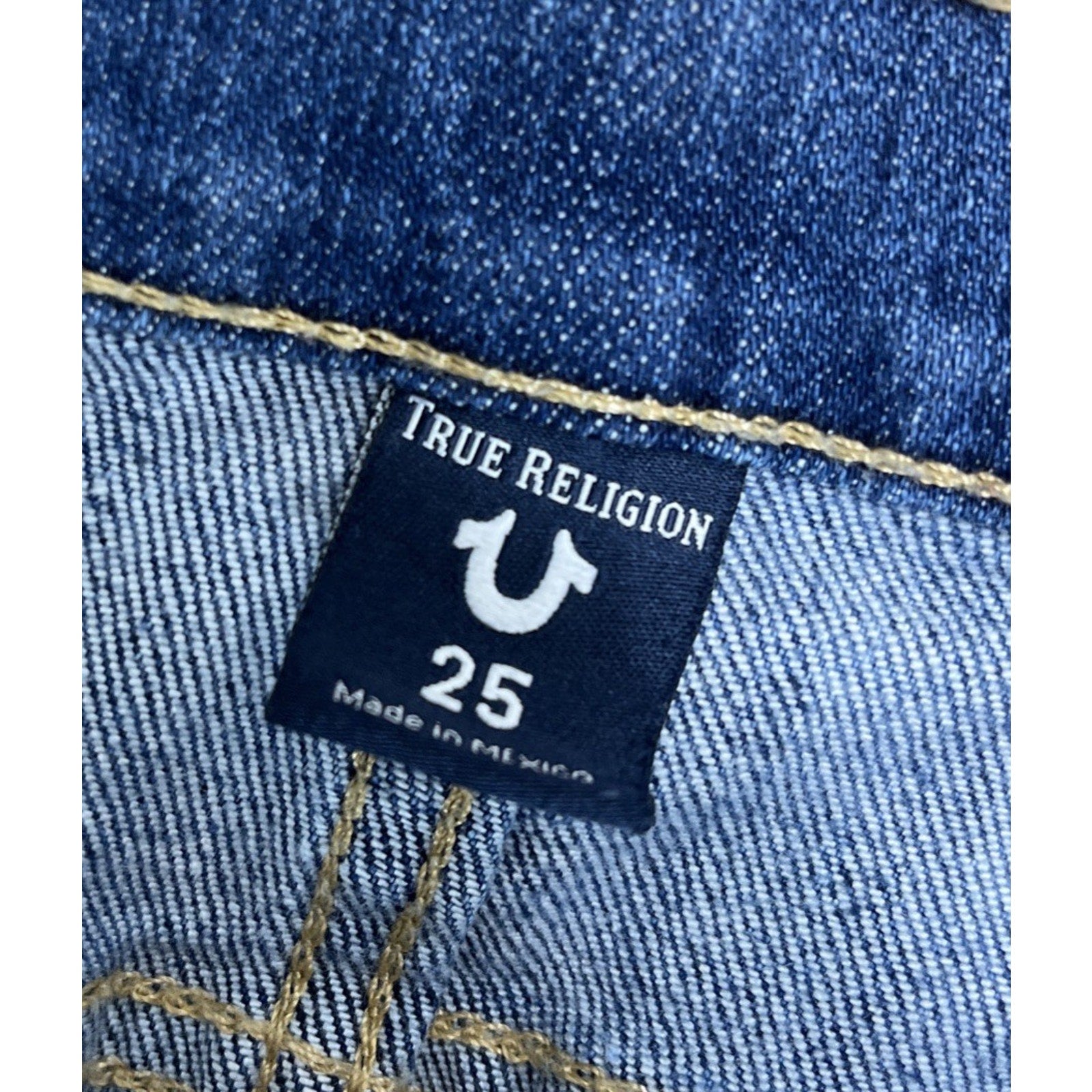 Womens True Religion Straight Mid Rise Distressed Blue Jeans size 26