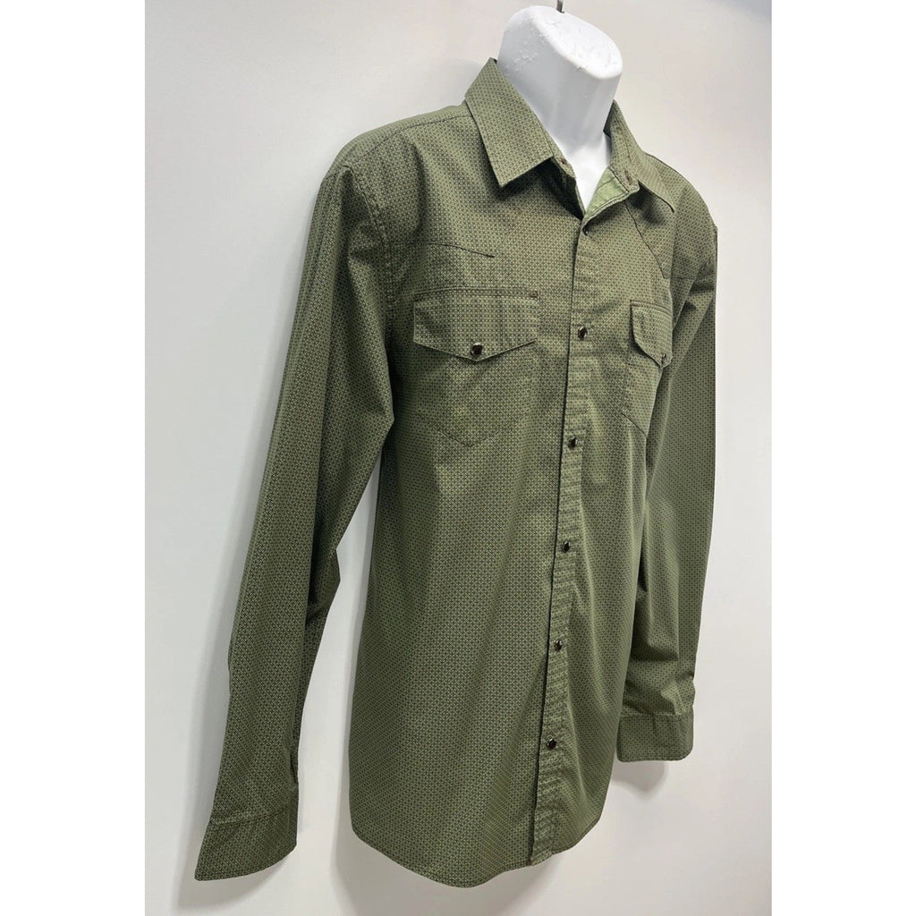 Gibson Men's Pearl Snap Western Shirt XL Long Sleeve All Over Pattern Green