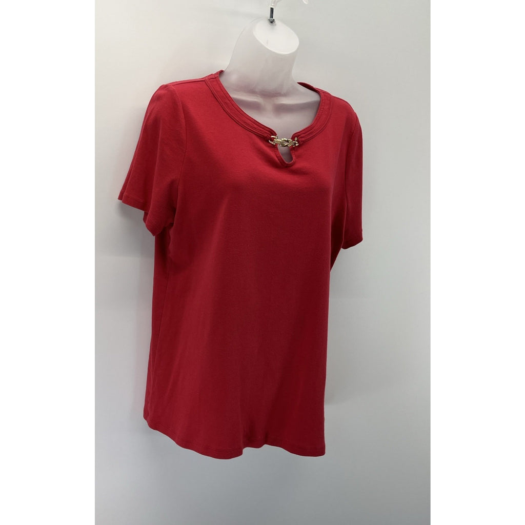 Talbots Red Short Sleeve Blouse Gold Hook Red Plus 1X