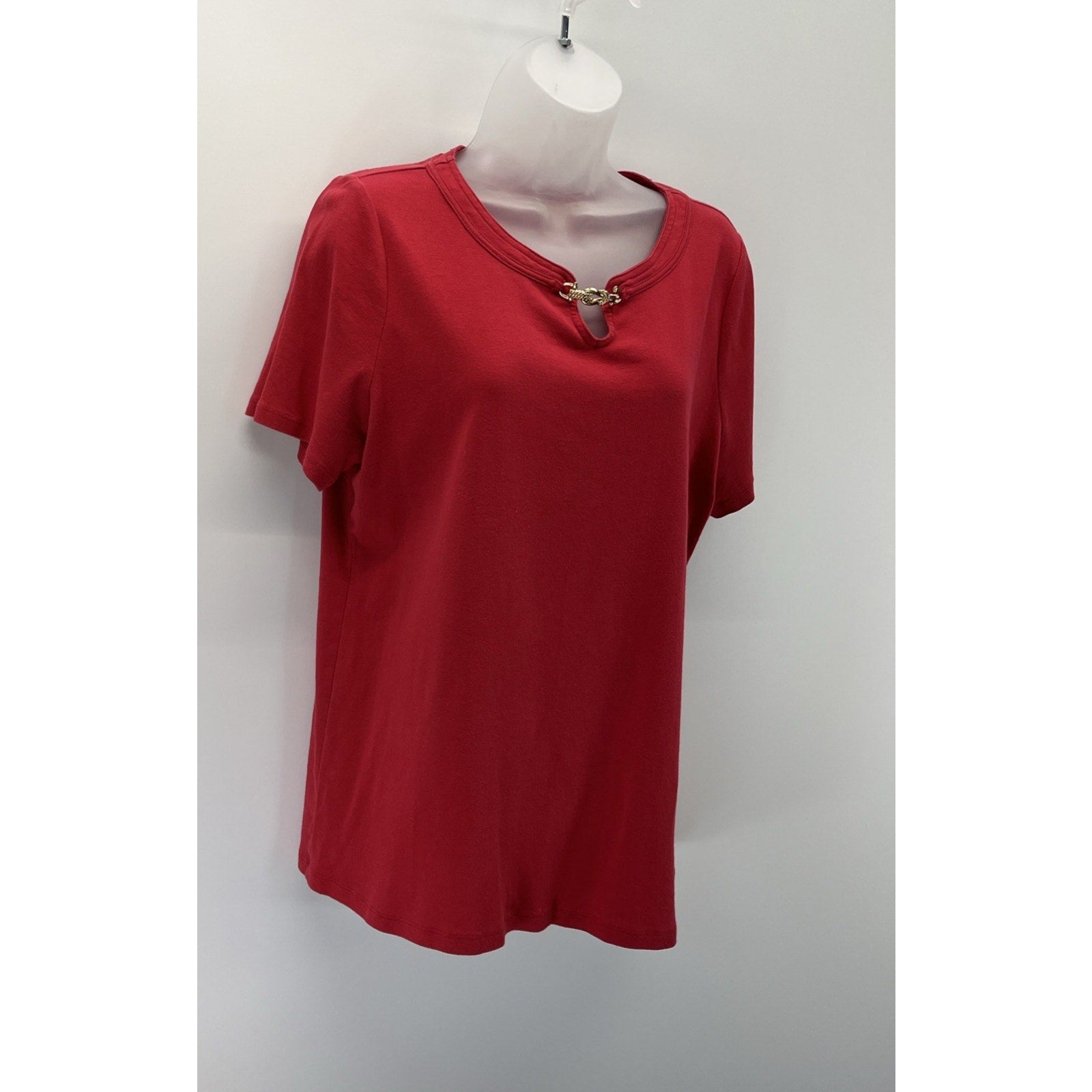 Talbots Red Short Sleeve Blouse Gold Hook Red Plus 1X
