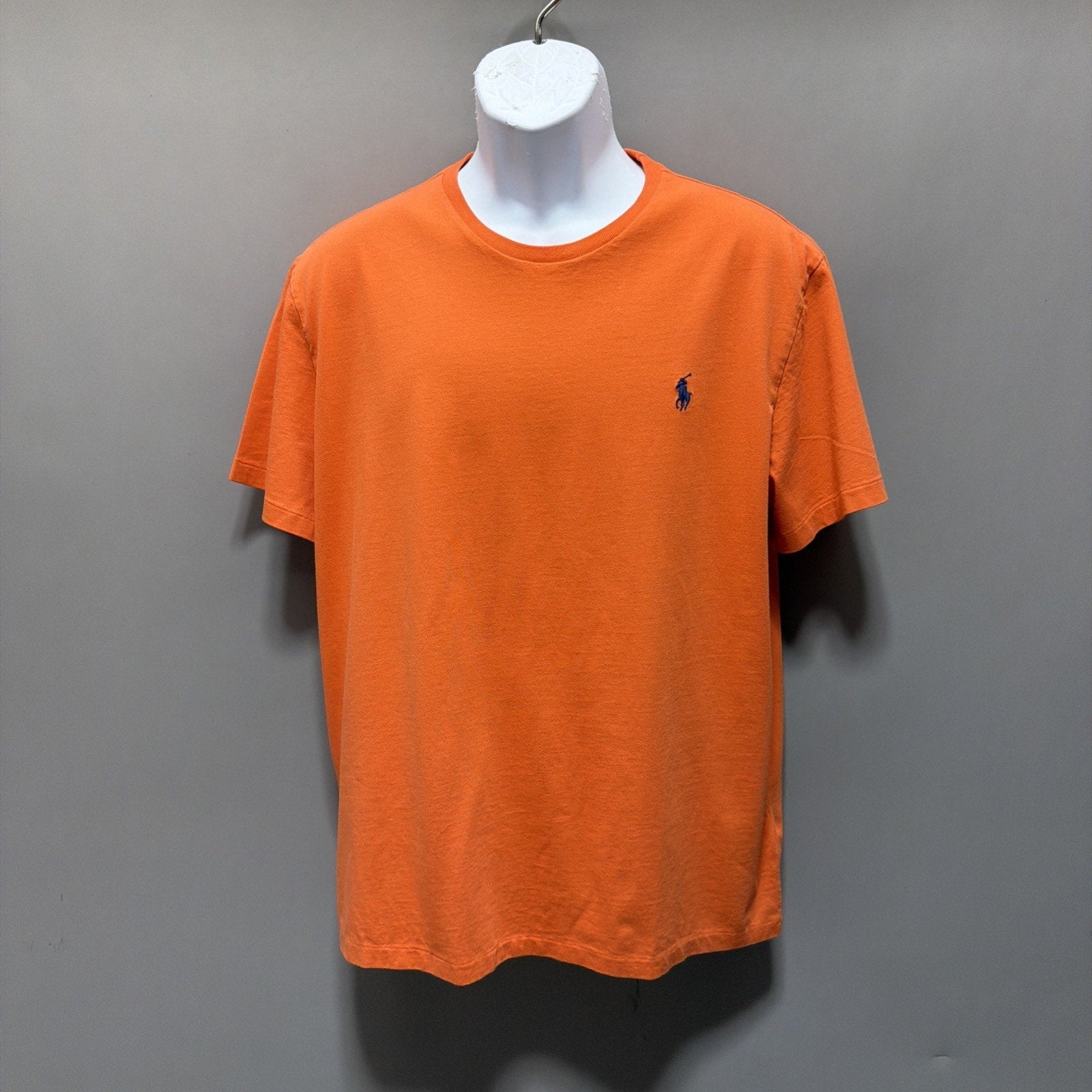 Polo Ralph Lauren Men T-Shirt Orange Crew Neck Tee Shirt Blue Pony Large