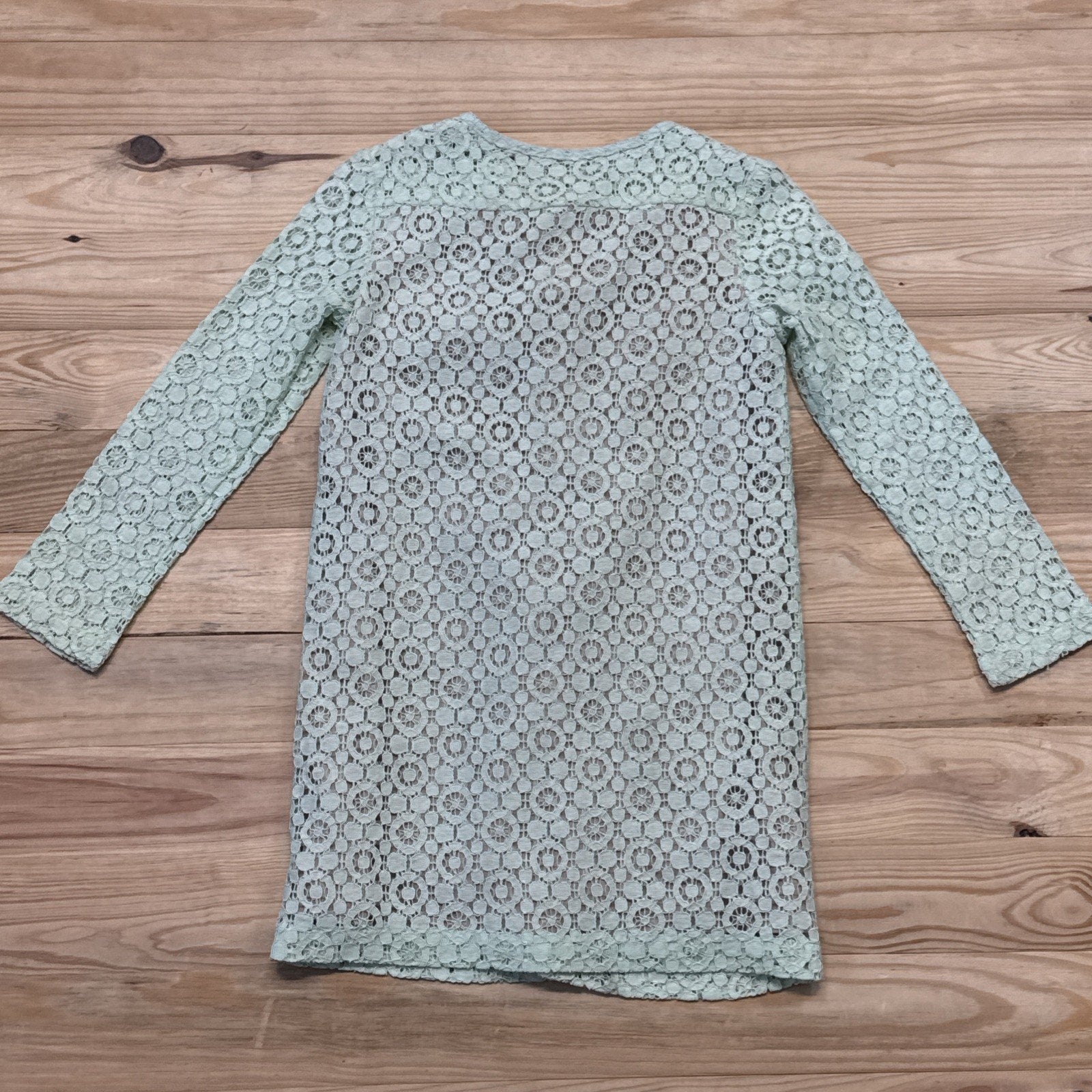 Victoria Beckham Mint Lace Girls Lined Green Dress Long Sleeve Size Small
