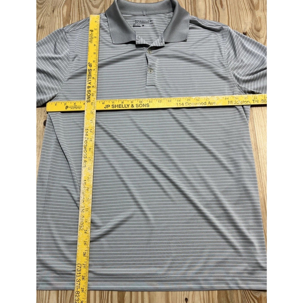 Nike Golf Shirt Mens Large Gray White Stripe Dri Fit Polo Tour Performance