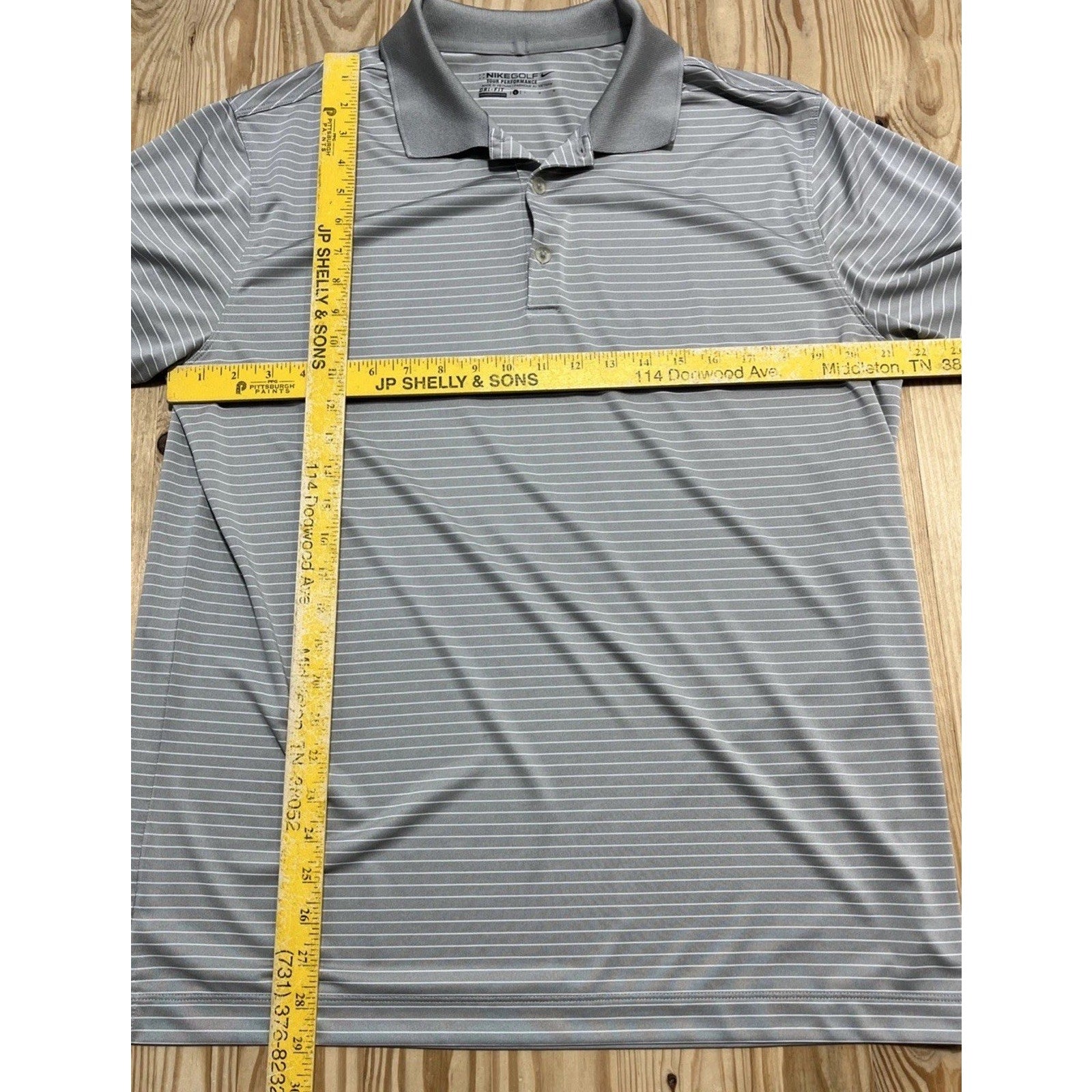 Nike Golf Shirt Mens Large Gray White Stripe Dri Fit Polo Tour Performance