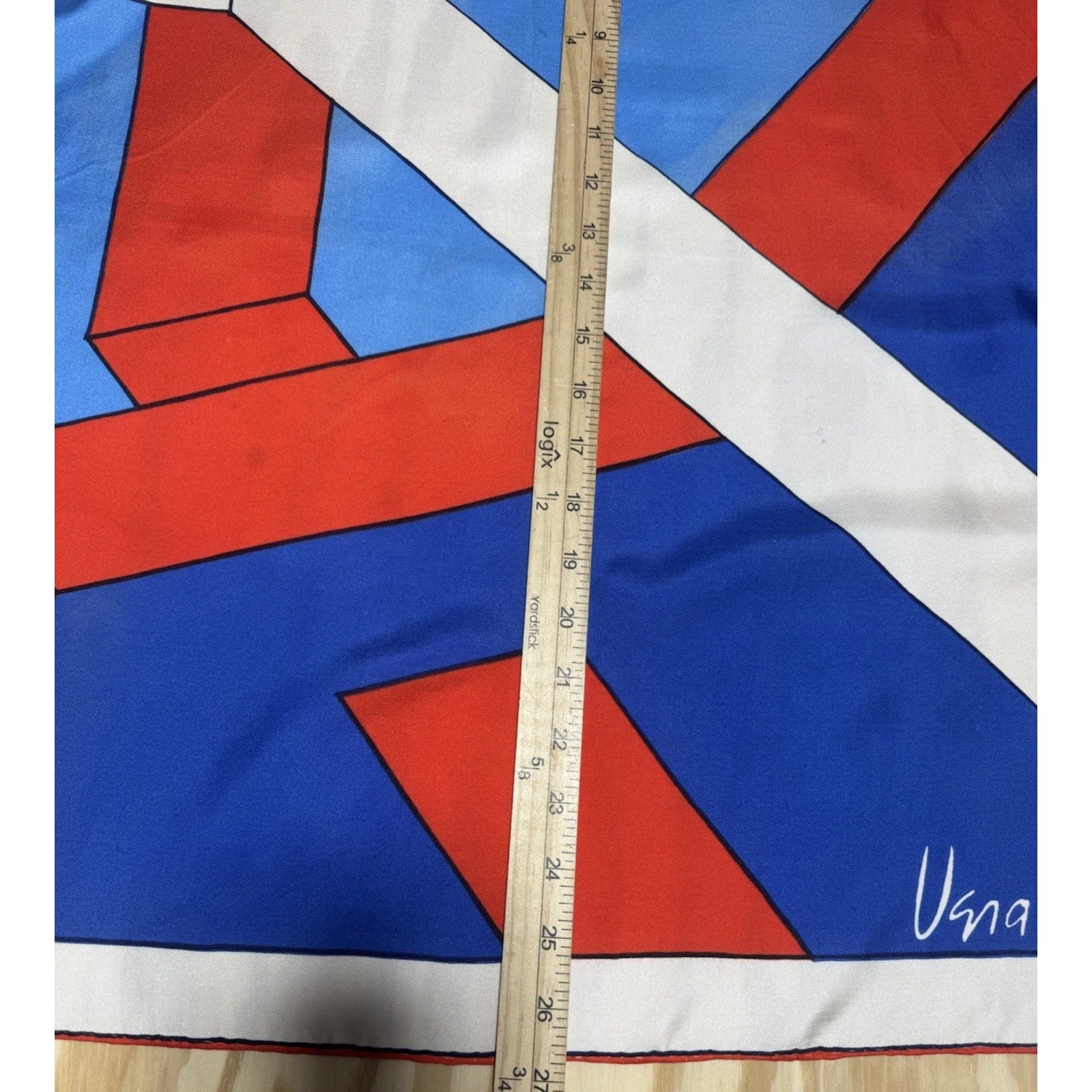Vera Neumann Vera Op Art Silk Scarf Japan Hand Rolled Red Blue White Geometric