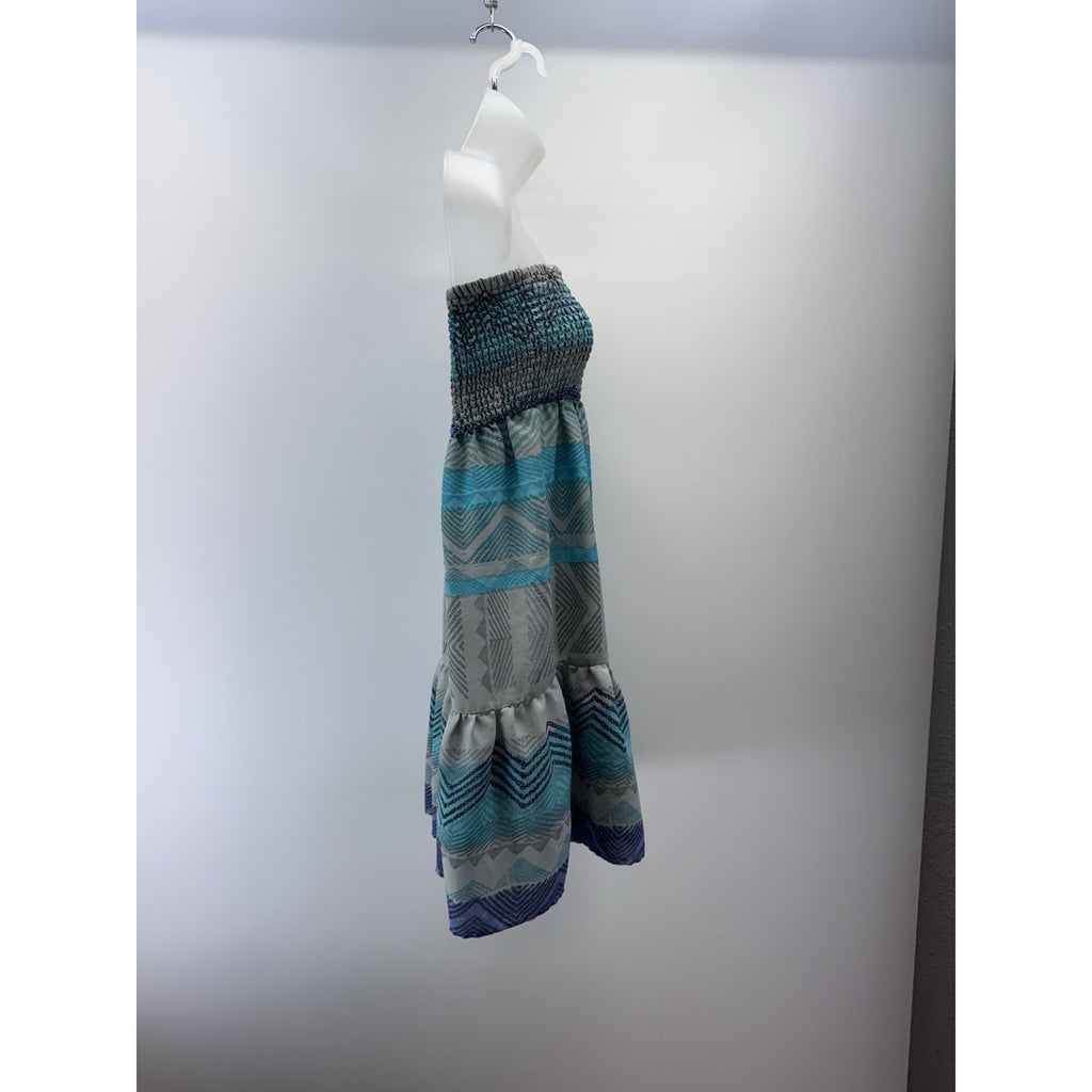 American Eagle Y2K Summer Boho Fiesta Strapless Smocked Tube Top Dress Blue Sz M