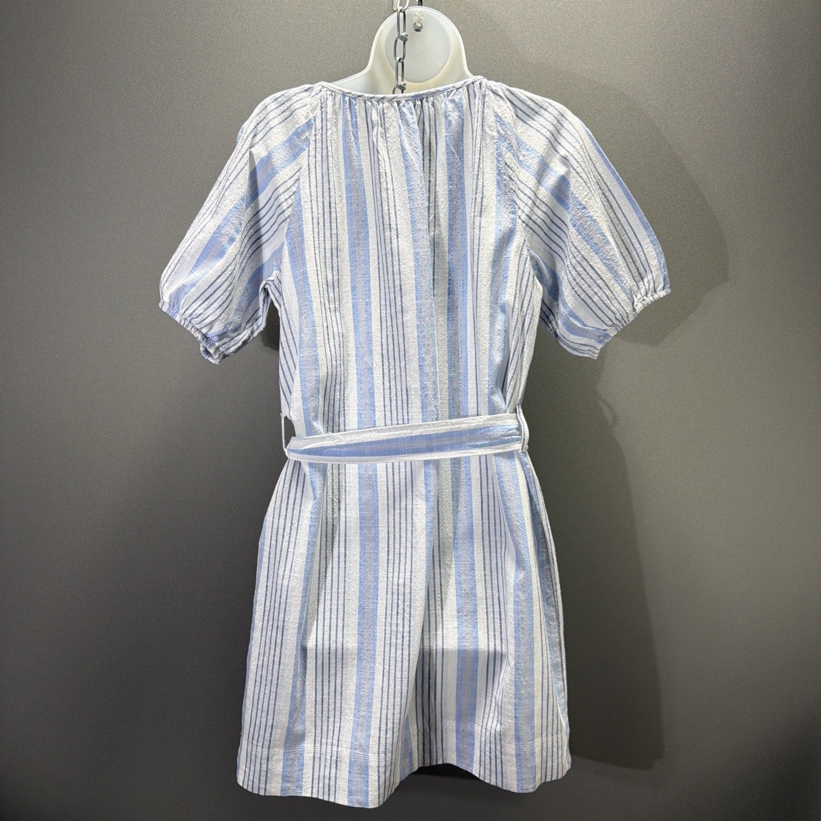 Free Assembly Shirt Dress Womens Small Belted Midi Short Sleeves Blue Stripes