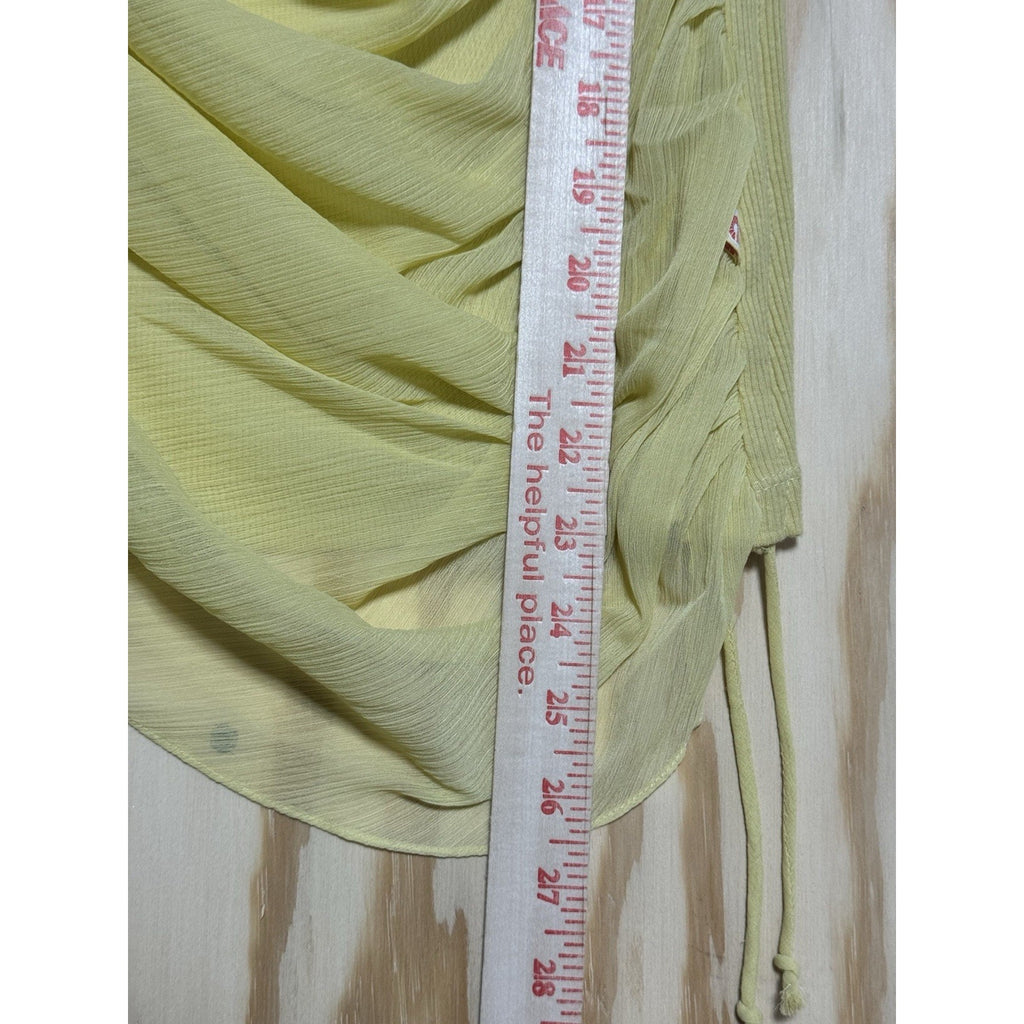 AKDMKS Natalia Ruched Asymmetric Tank Top Yellow Ribbed Sleeveless Side Tie