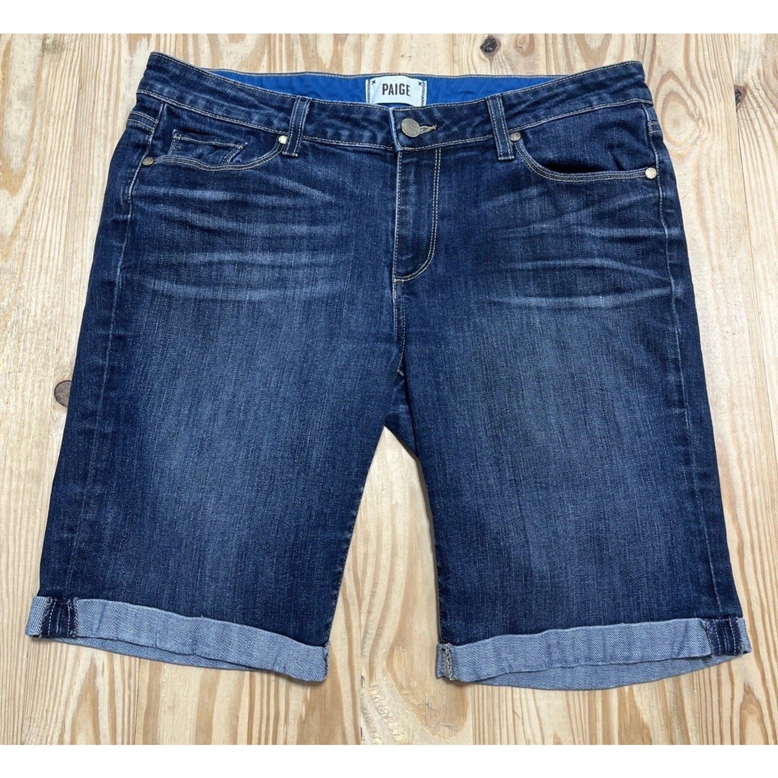Paige Women’s Denim Dean Bermuda Jean Shorts Size 30 Dark Wash Stretch Denim