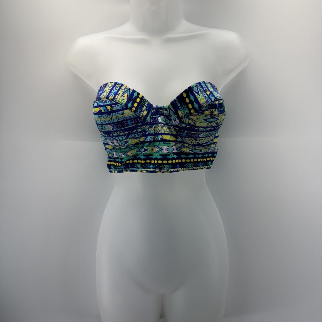 Jessica Simpson Bikini Top Blue Green Geometric Print Women’s Size Large