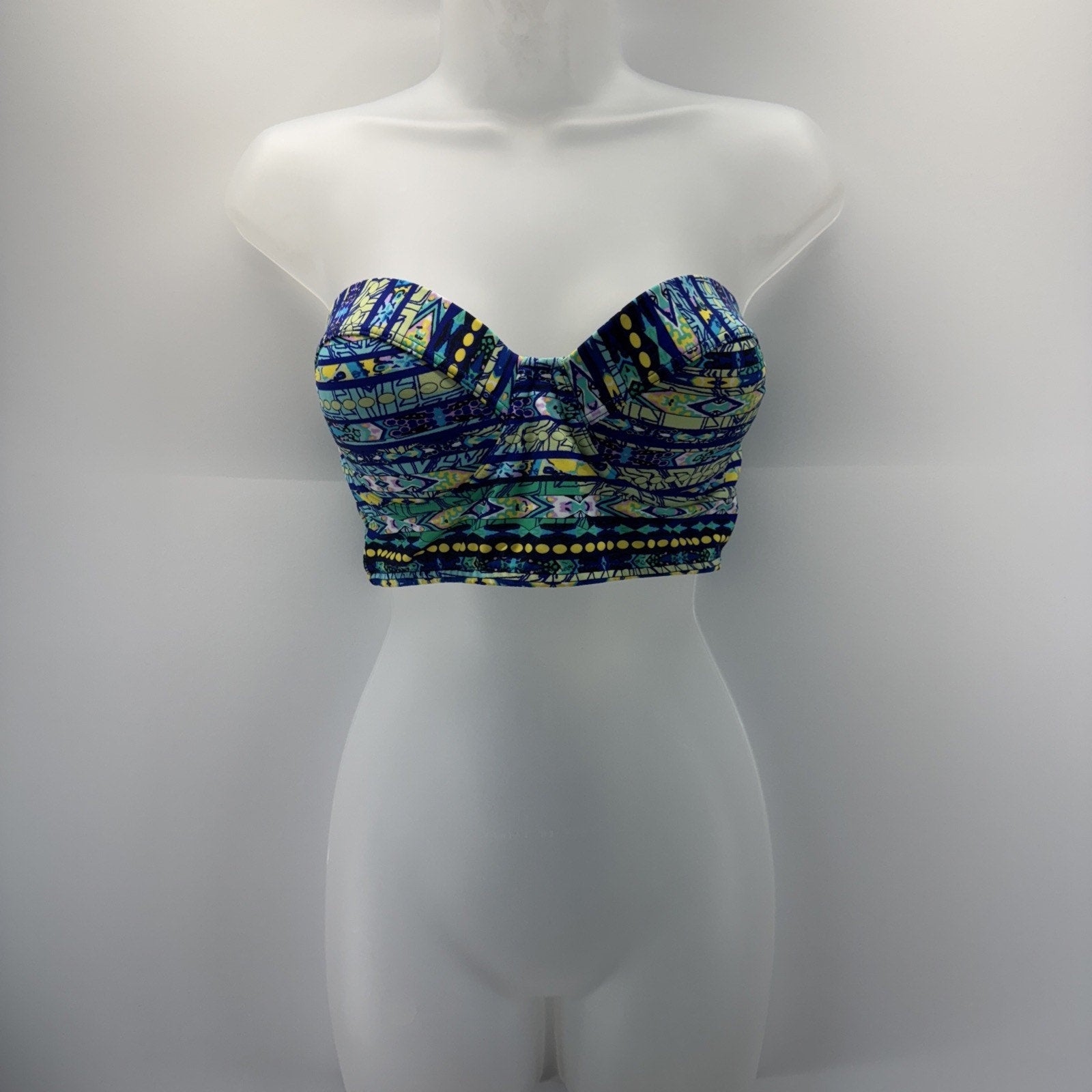 Jessica Simpson Bikini Top Blue Green Geometric Print Women’s Size Large