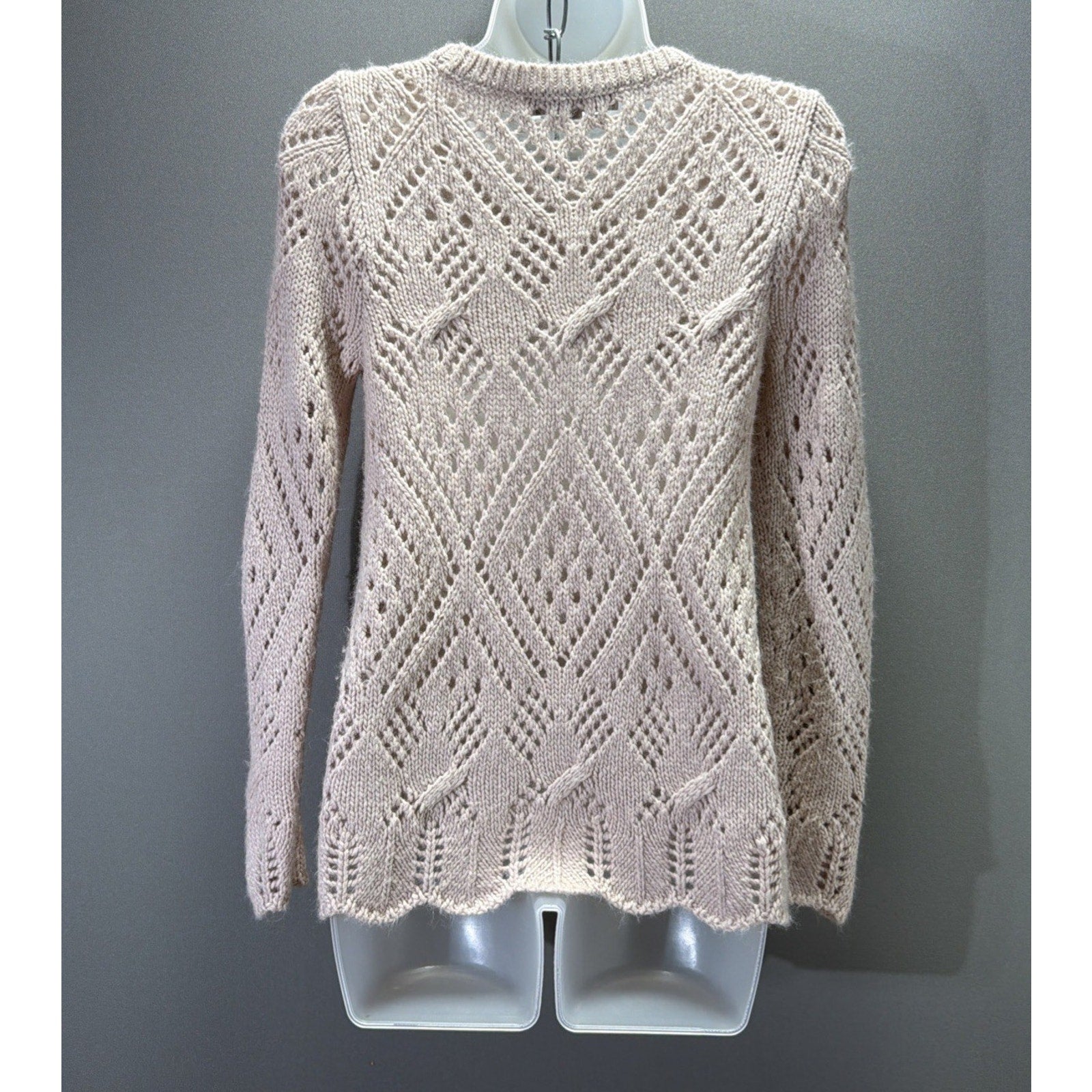 LOFT lacy knit beige blush wool blend pullover sweater Size XS Petite