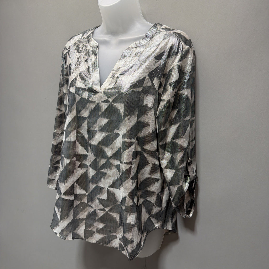 Maurices Atwood Geo Metallic 3/4 Sleeve Popover Blouse Size Small NWT
