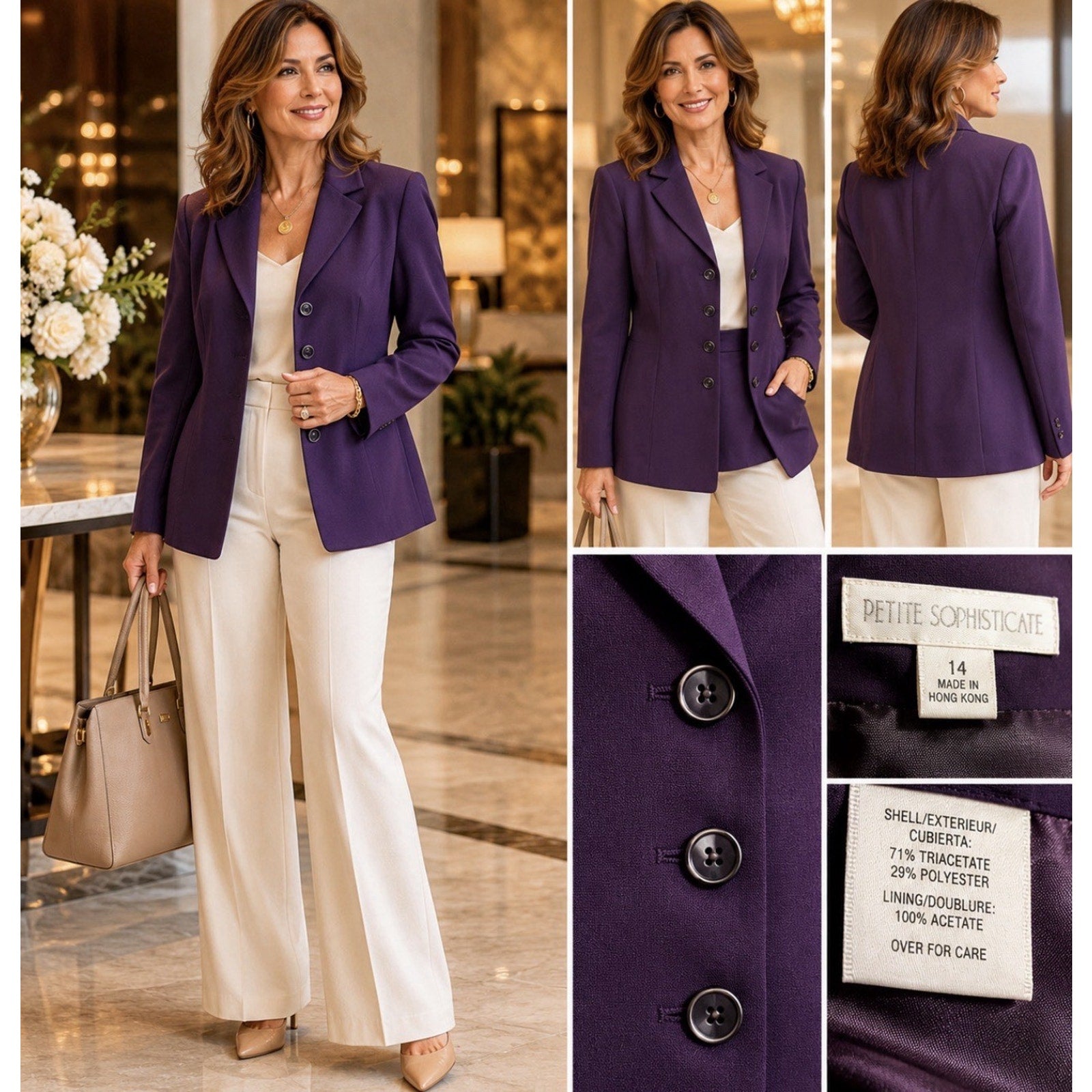 Vintage Sophisticates Petites Size 14P 3 Button Purple Blazer Jacket NWT