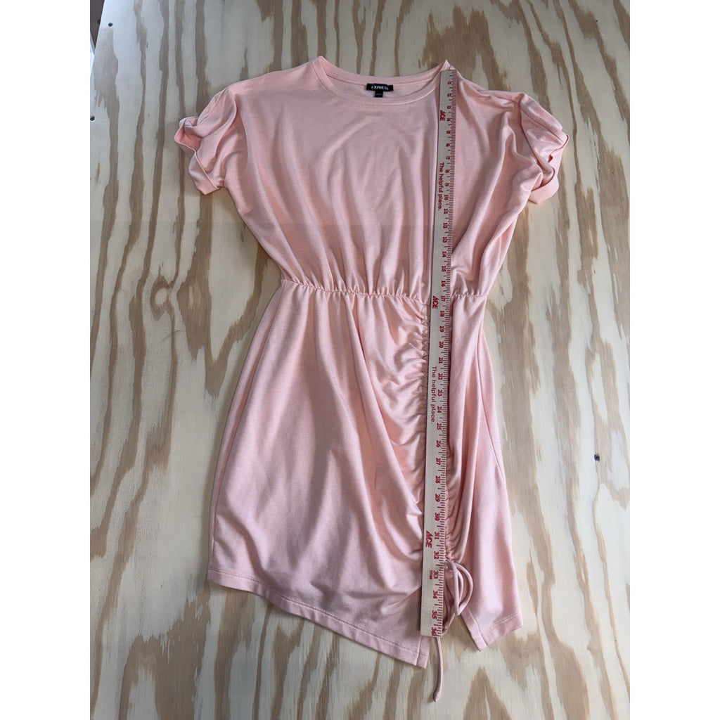 EXPRESS Medium Peach Ruched Mini Dress Elastic Waist Casual Stretch Vacation